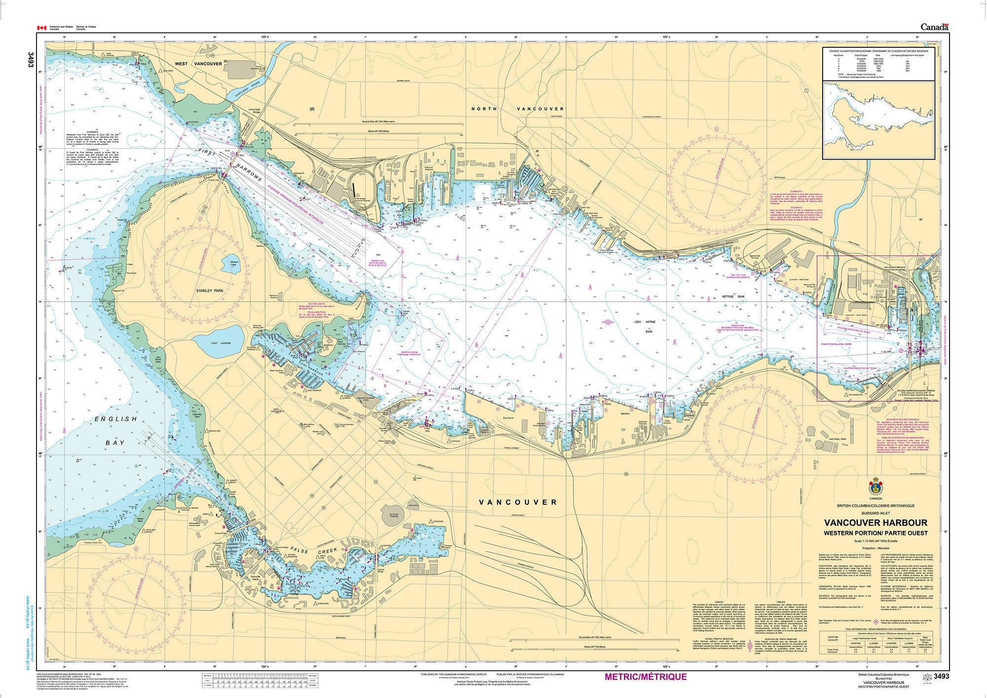 Canadian Hydrographic Service Nautical Chart CHS3493: Vancouver Harbour Western Portion/Partie Ouest