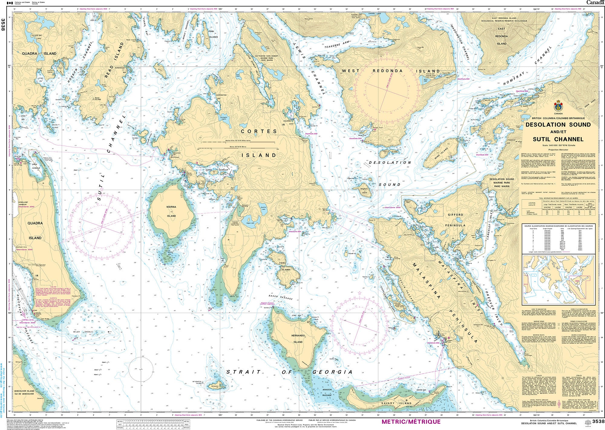 Canadian Hydrographic Service Nautical Chart CHS3538: Desolation Sound and/et Sutil Channel