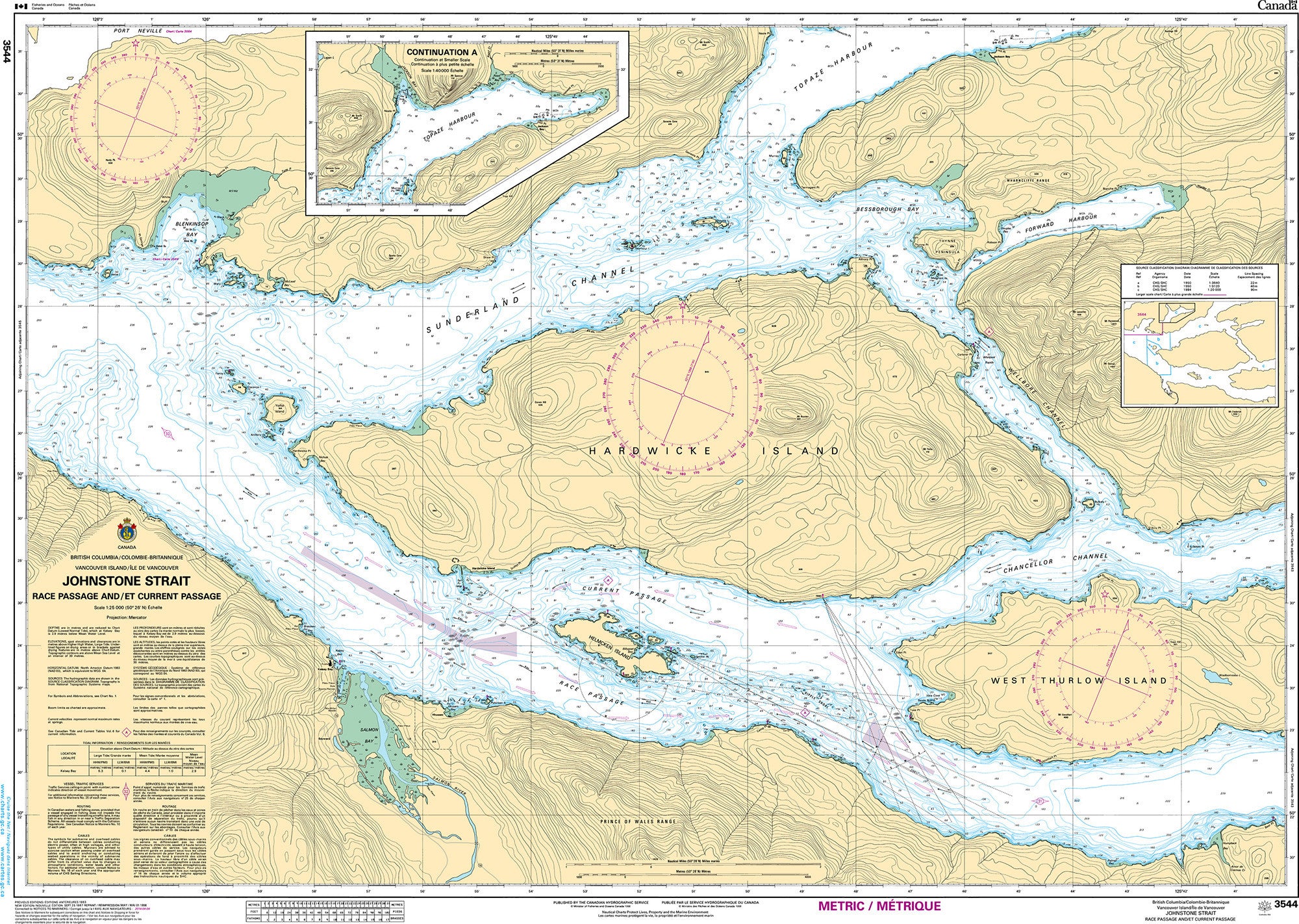 Canadian Hydrographic Service Nautical Chart CHS3544: Johnstone Strait, Race Passage and/et Current Passage