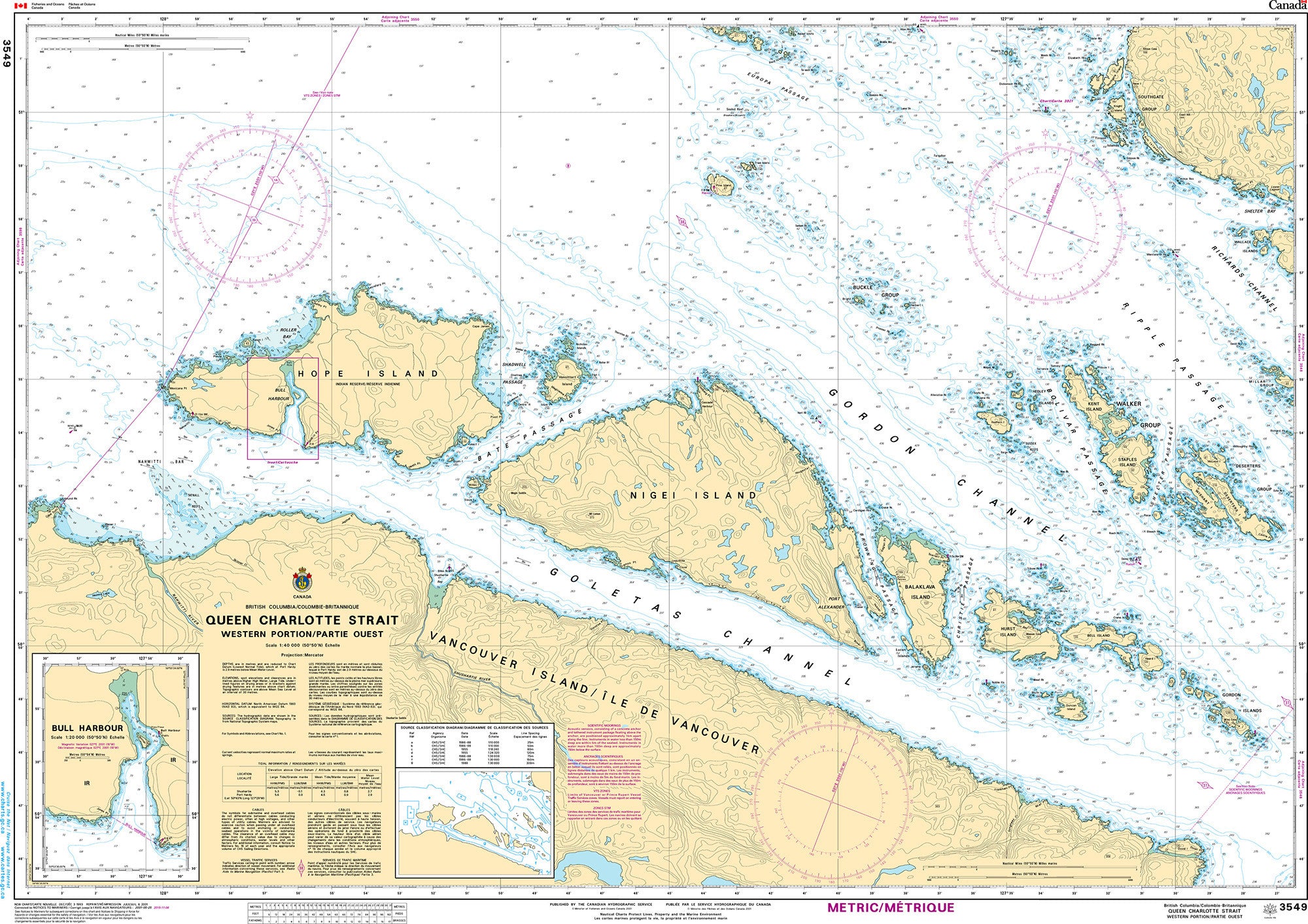 Canadian Hydrographic Service Nautical Chart CHS3549: Queen Charlotte Strait Western Portion/Partie Ouest