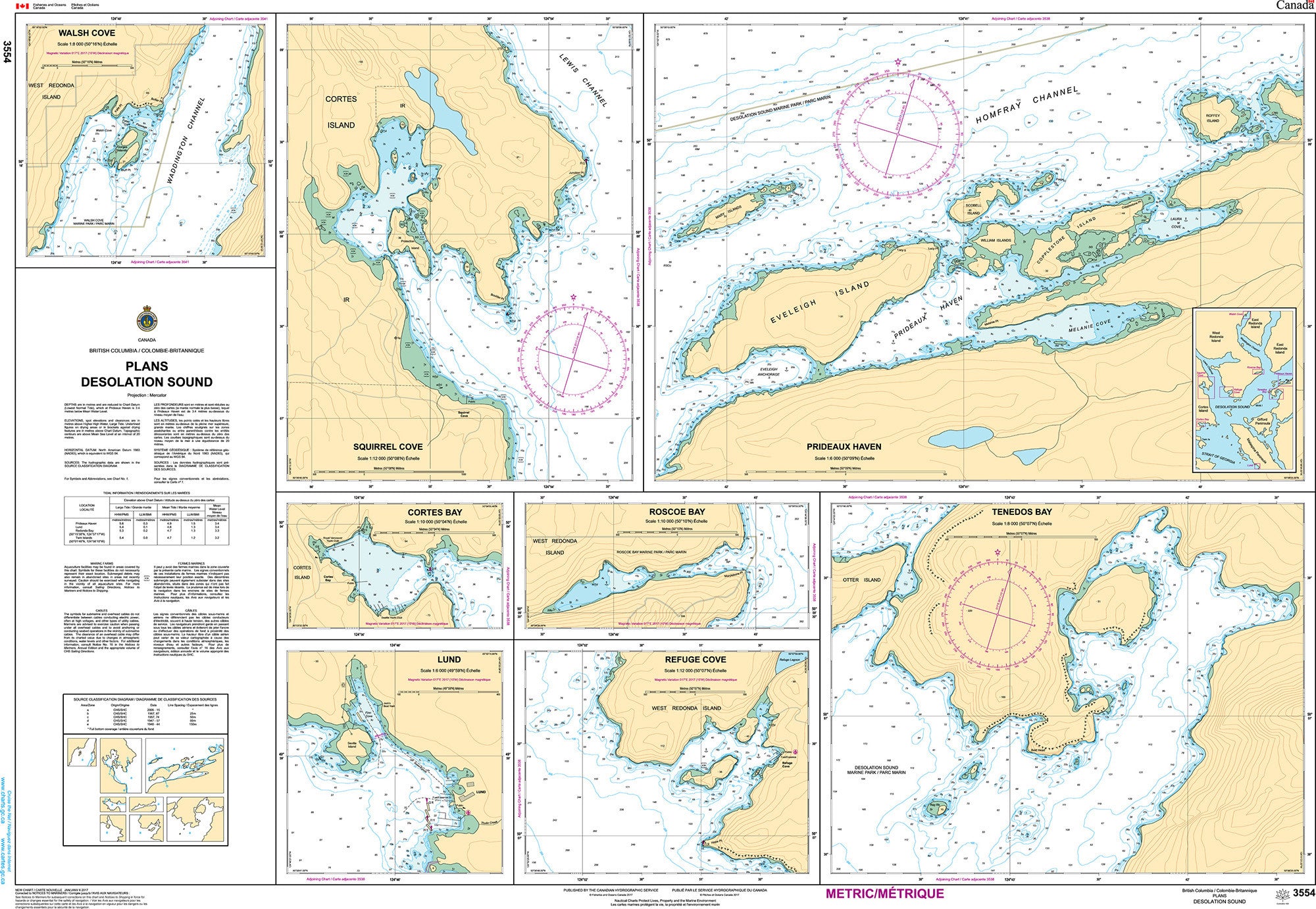 Canadian Hydrographic Service Nautical Chart CHS3554 : Chart CHSPlans Desolation Sound