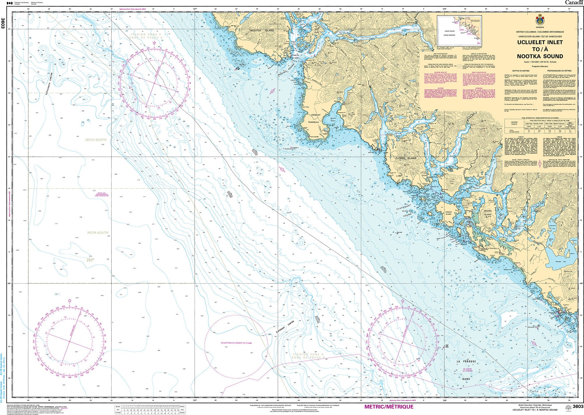 Canadian Hydrographic Service Nautical Chart CHS3603: Ucluelet Inlet to/à Nootka Sound