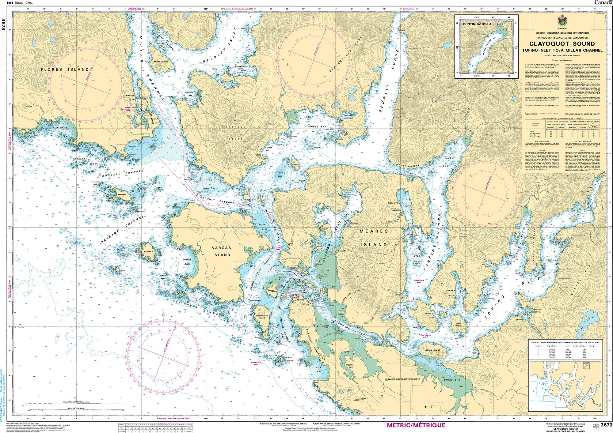 Canadian Hydrographic Service Nautical Chart CHS3673: Clayoquot Sound, Tofino Inlet to/à Millar Channel