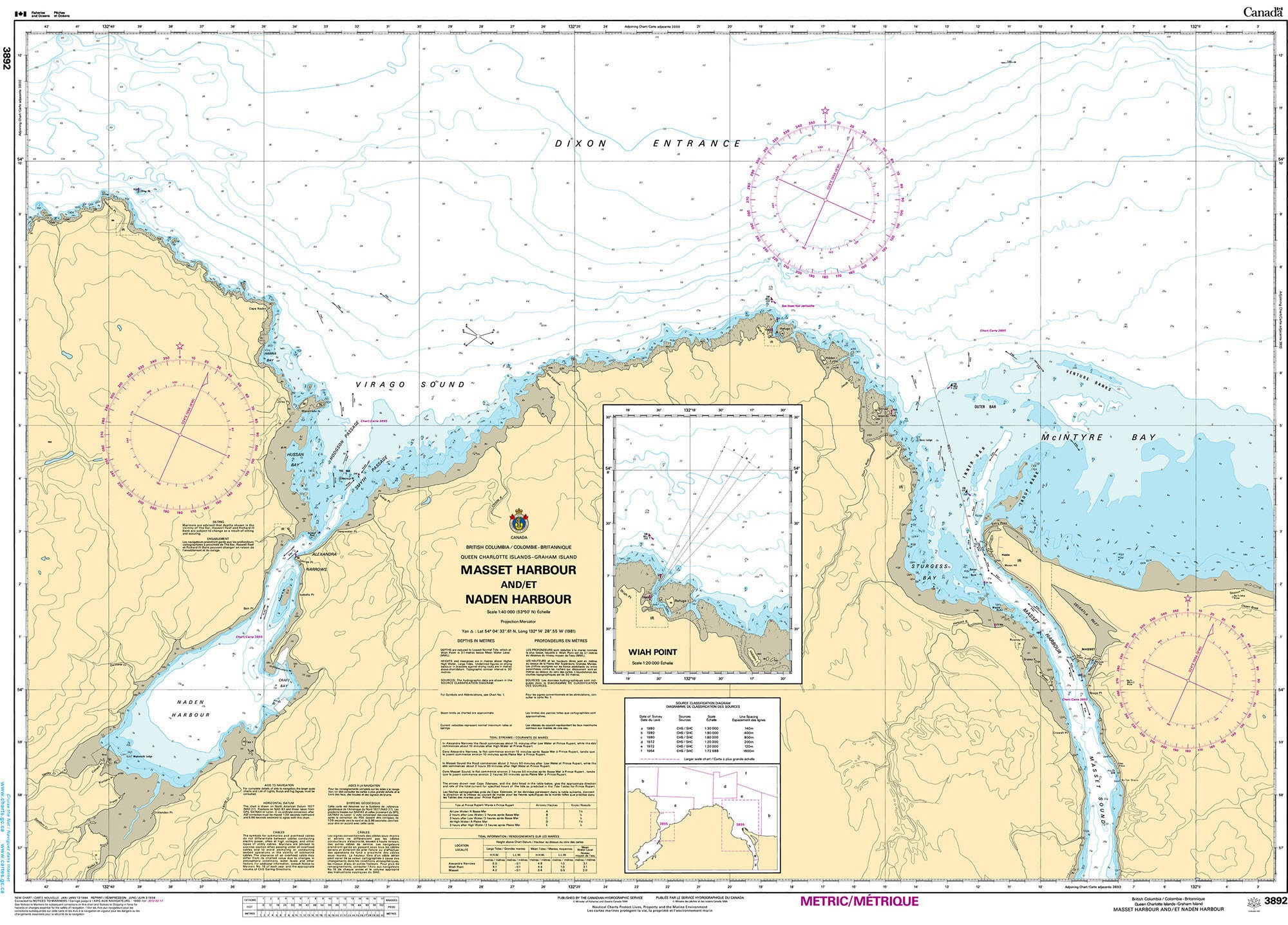 Canadian Hydrographic Service Nautical Chart CHS3892: Masset Harbour and/et Naden Harbour