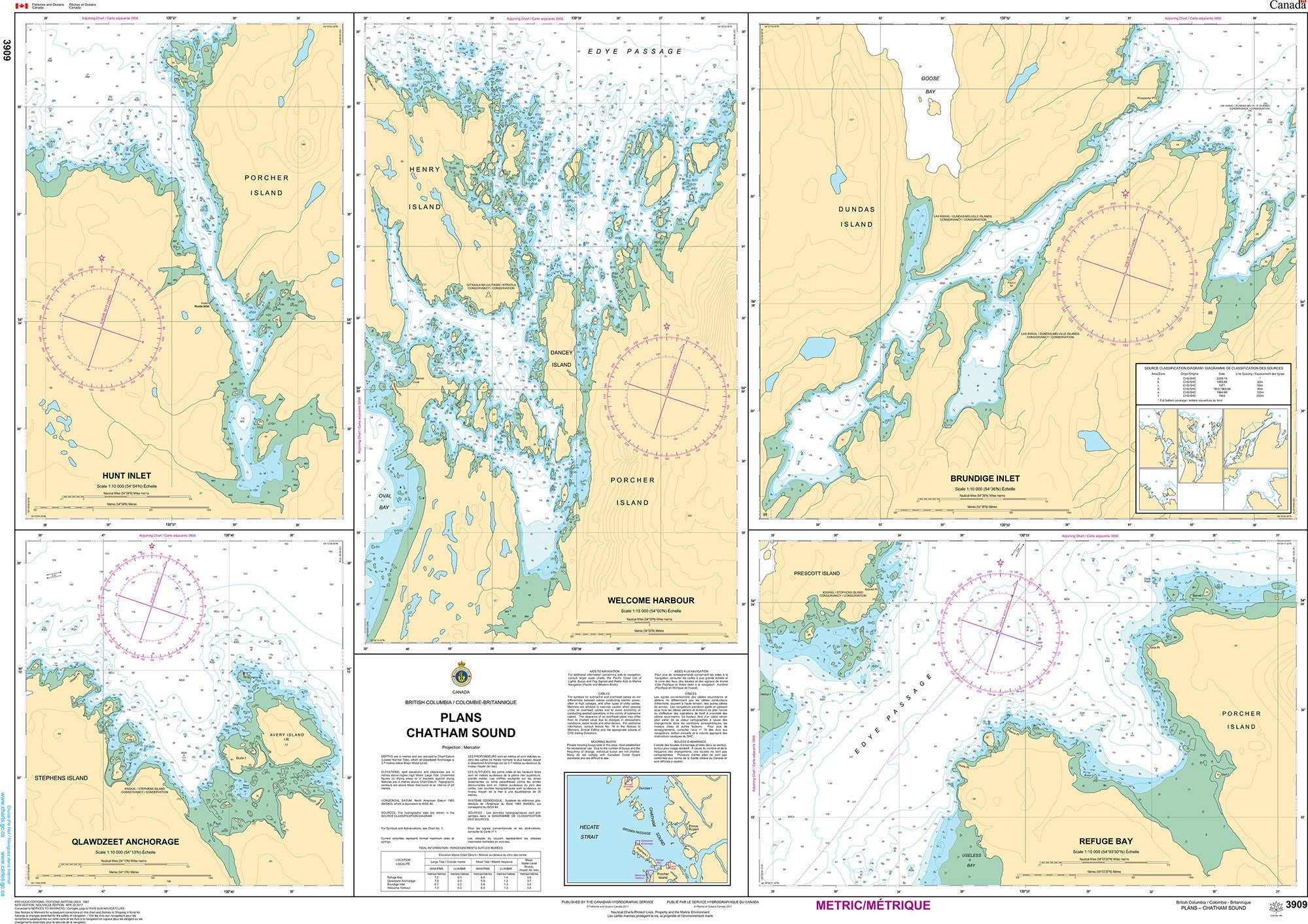 Canadian Hydrographic Service Nautical Chart CHS3909: Plans Chatham Sound