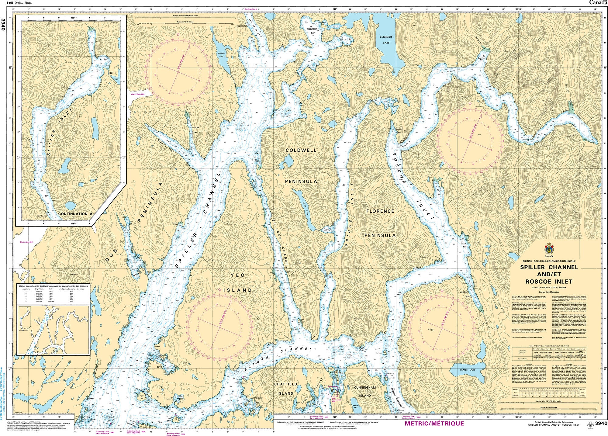 Canadian Hydrographic Service Nautical Chart CHS3940: Spiller Channel and/et Roscoe Inlet