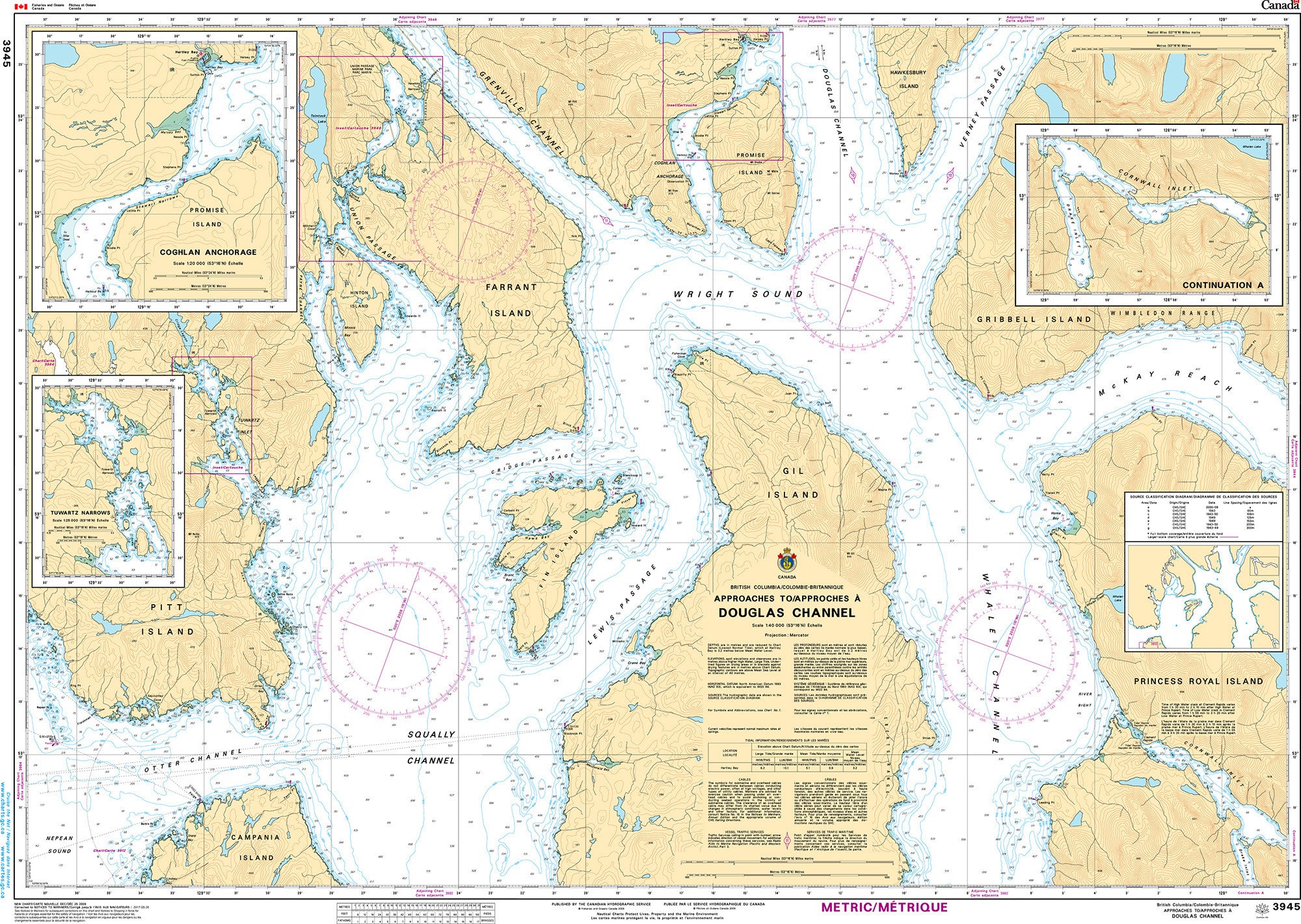 Canadian Hydrographic Service Nautical Chart CHS3945: Approaches to/Approches à Douglas Channel