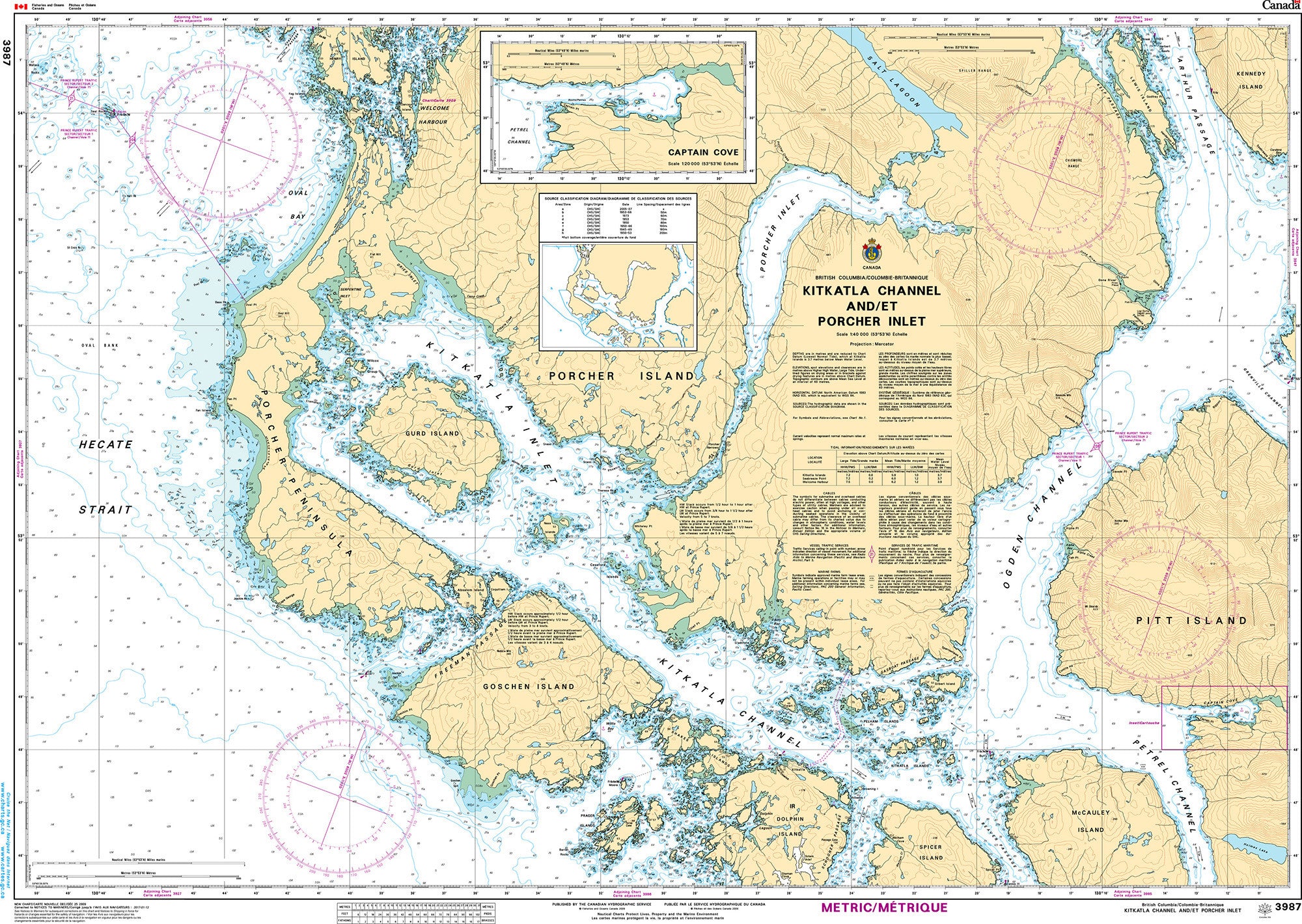 Canadian Hydrographic Service Nautical Chart CHS3987: Kitkatla Channel and/et Porcher Inlet