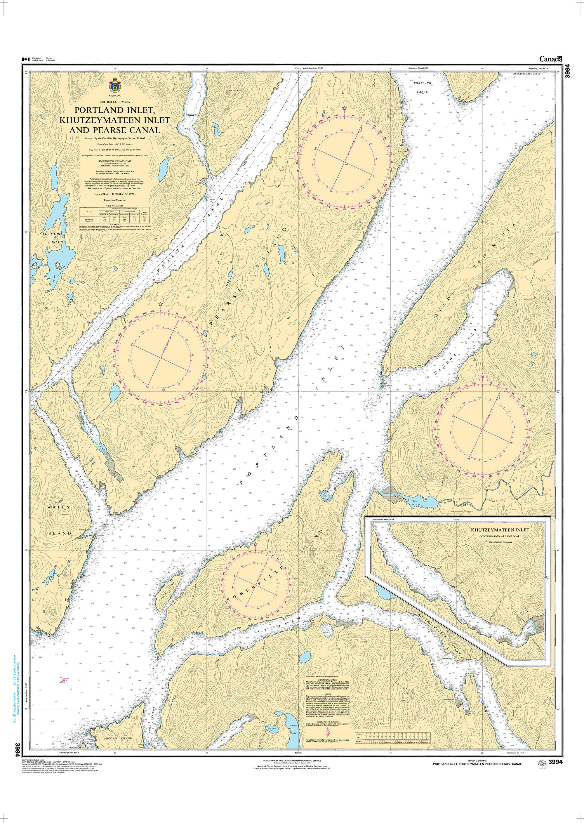 Canadian Hydrographic Service Nautical Chart CHS3994: Portland Inlet, Khutzeymateen Inlet and Pearse Canal
