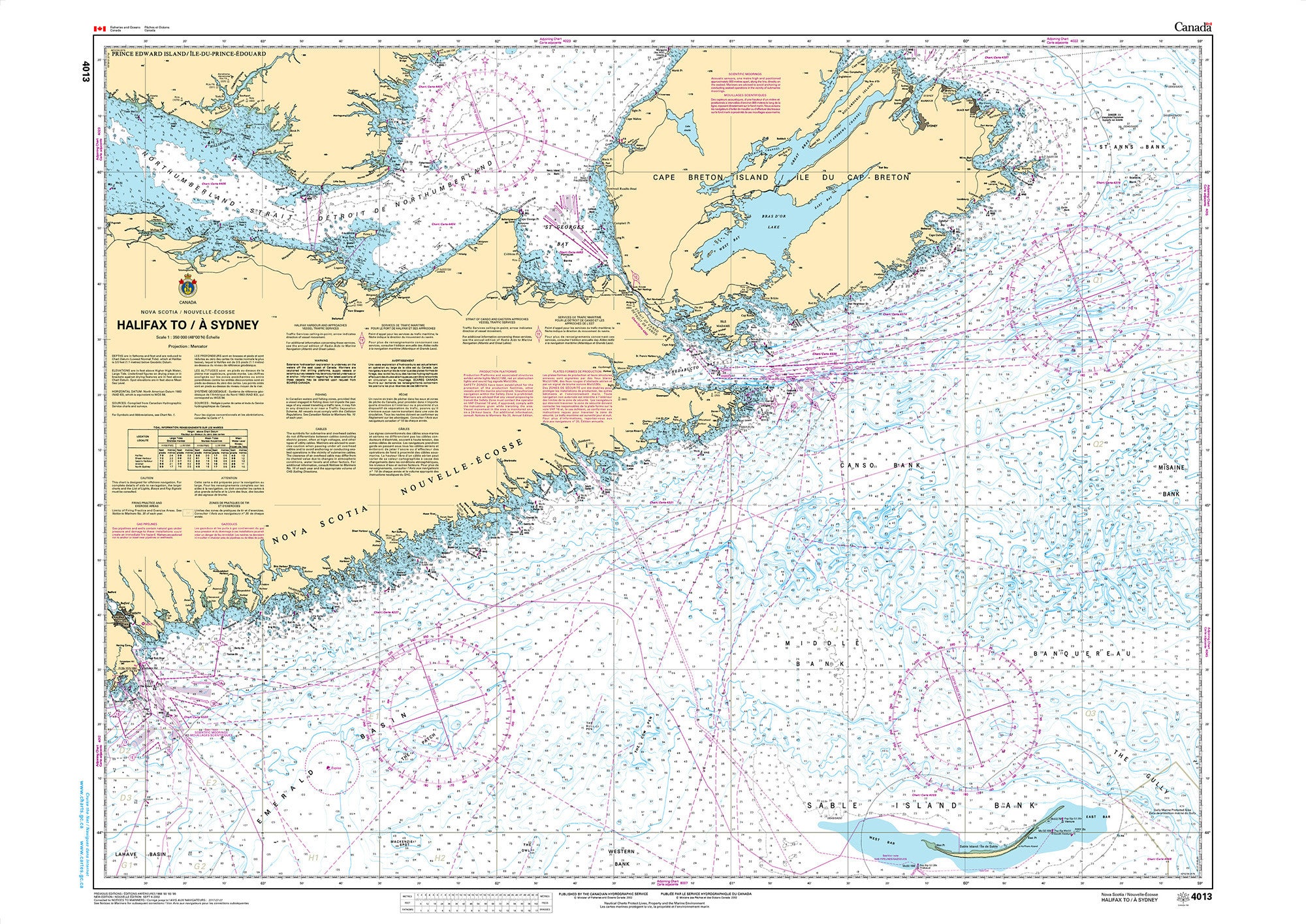 Canadian Hydrographic Service Nautical Chart CHS4013: Halifax to/à Sydney