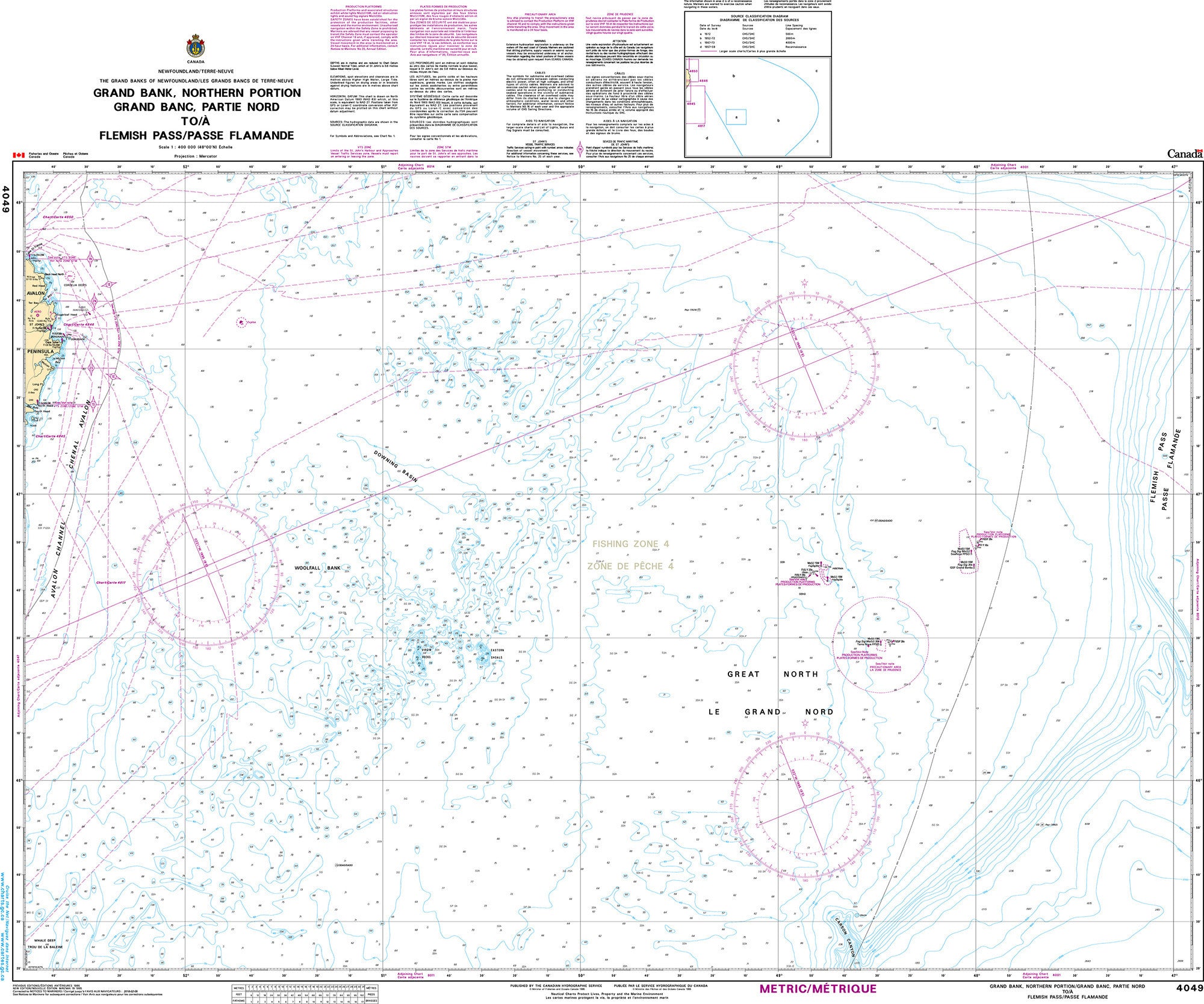 Canadian Hydrographic Service Nautical Chart CHS4049: Grand Bank, Northern Portion / Grand Banc, Partie Nord to / à Flemish Pass / Passe Flamande