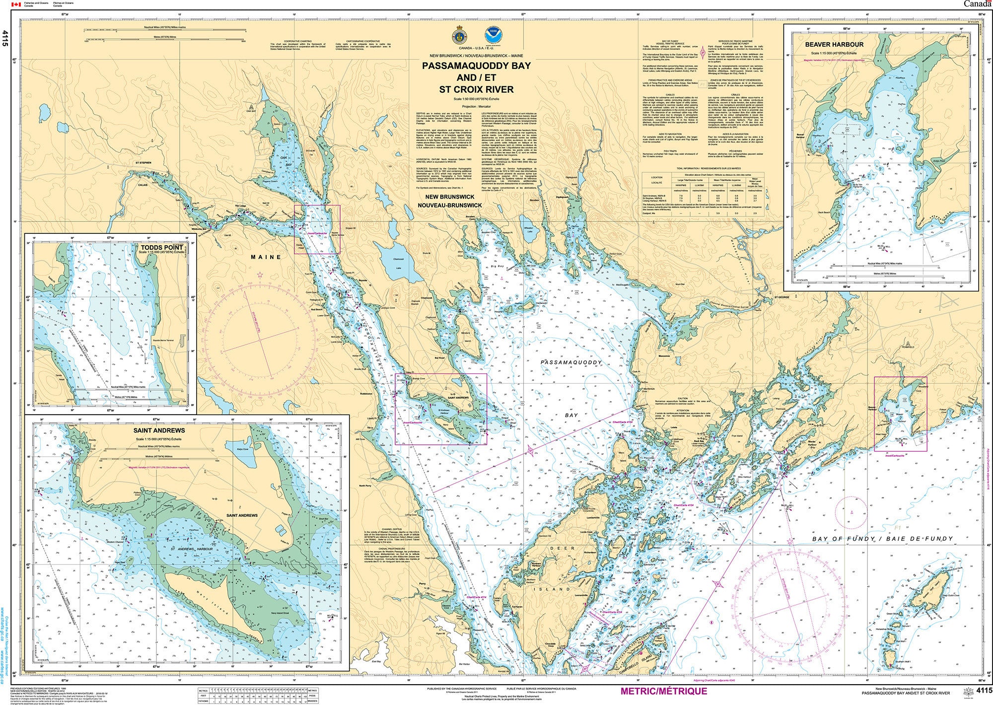 Canadian Hydrographic Service Nautical Chart CHS4115: Passamaquoddy Bay and/et St. Croix River