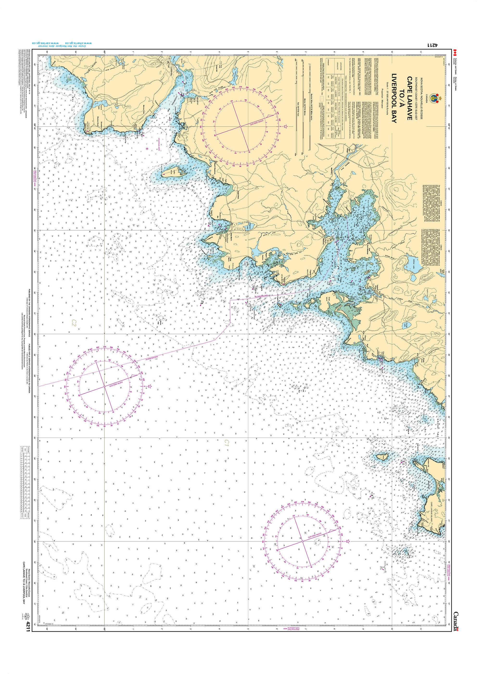 Canadian Hydrographic Service Nautical Chart CHS4211: Cape Lahave to/à Liverpool Bay