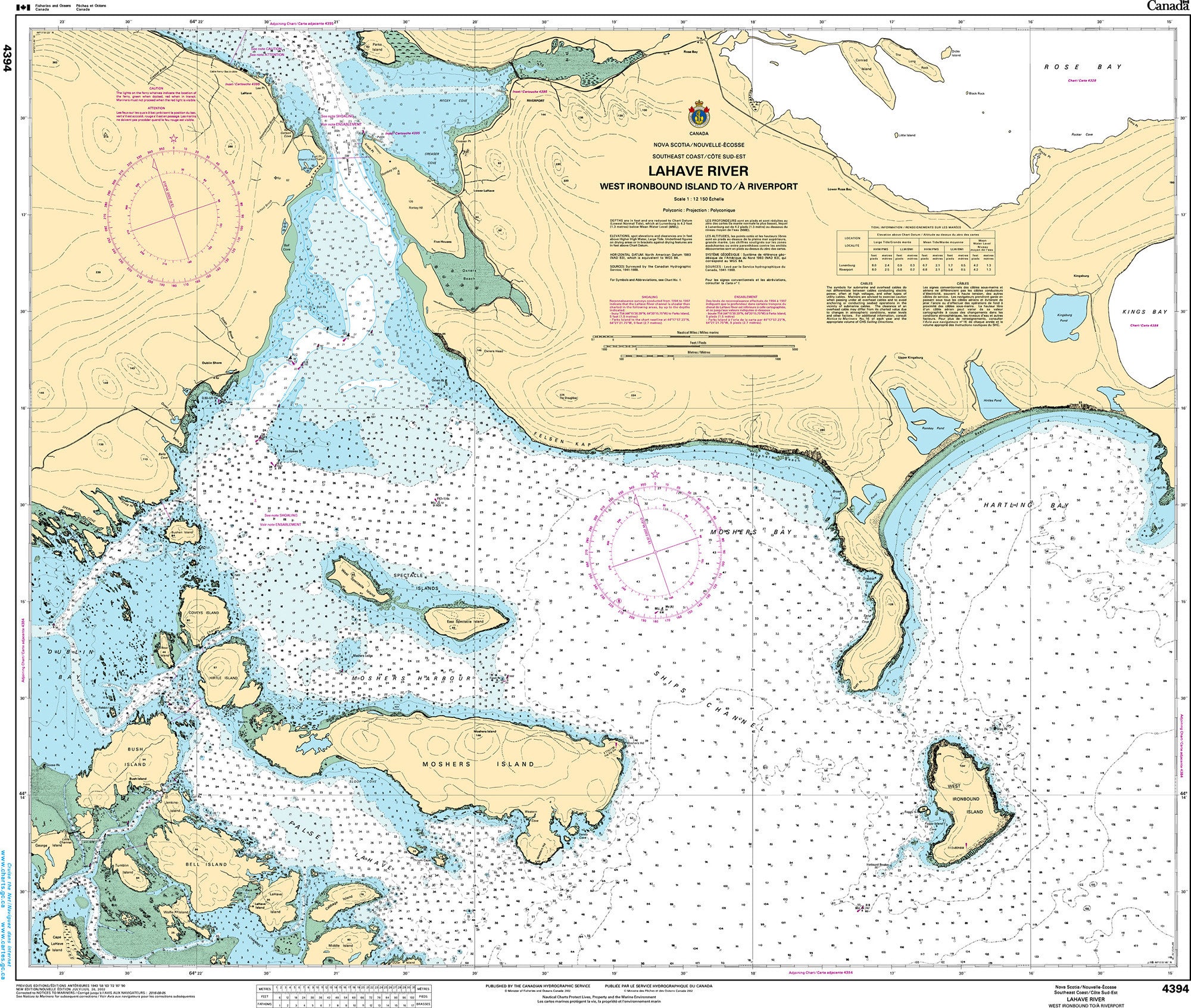Canadian Hydrographic Service Nautical Chart CHS4394: LaHave River - West Ironbound Island to/à Riverport