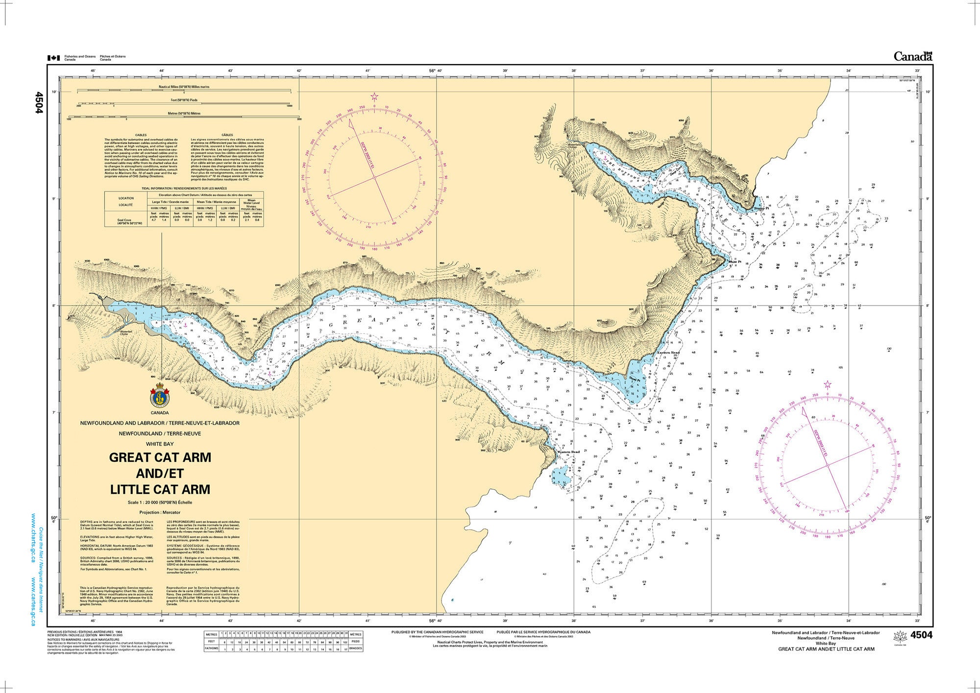 Canadian Hydrographic Service Nautical Chart CHS4504: Great Cat Arms and/et Little Cat Arm