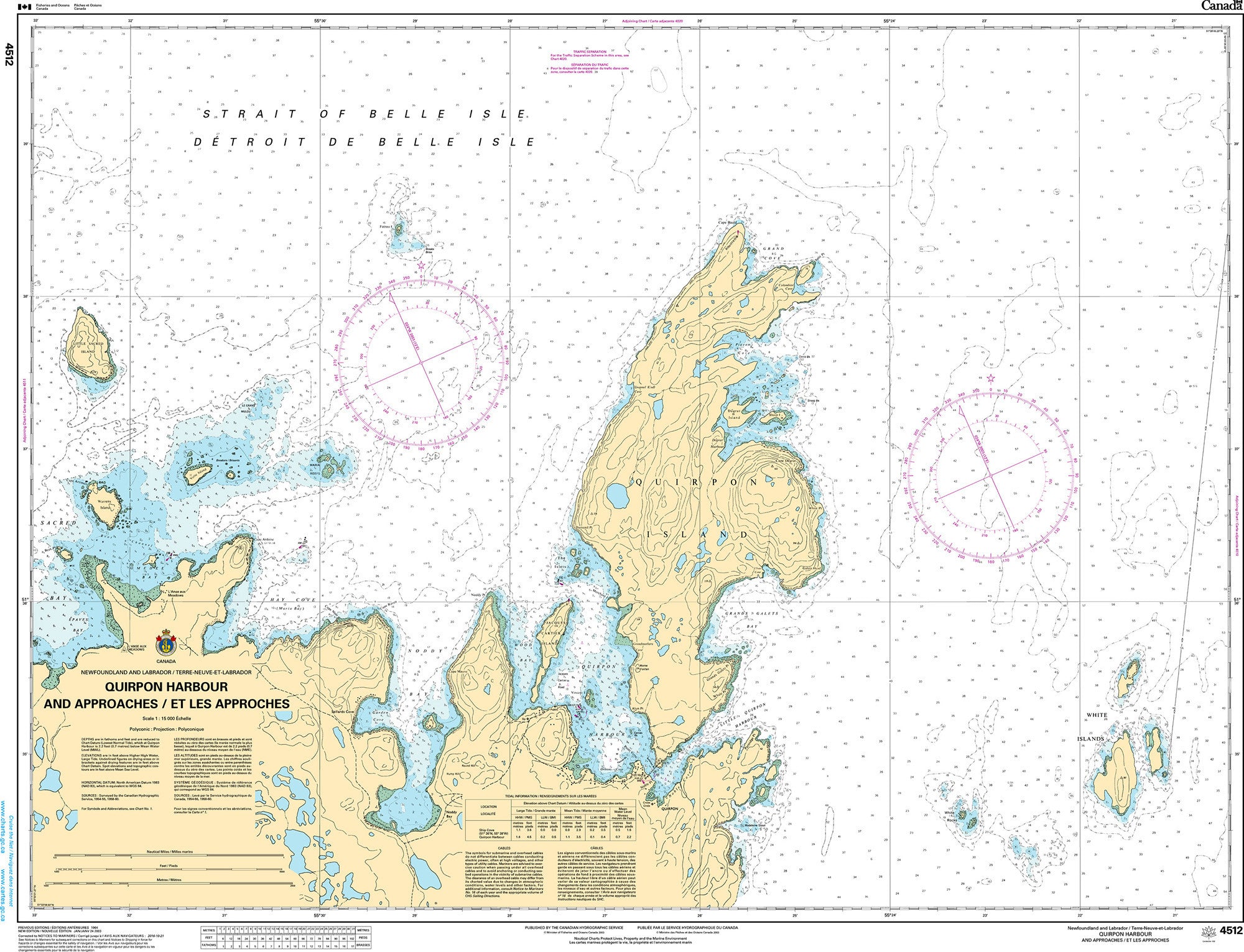 Canadian Hydrographic Service Nautical Chart CHS4512: Quirpon Harbour and Approaches/et les approches
