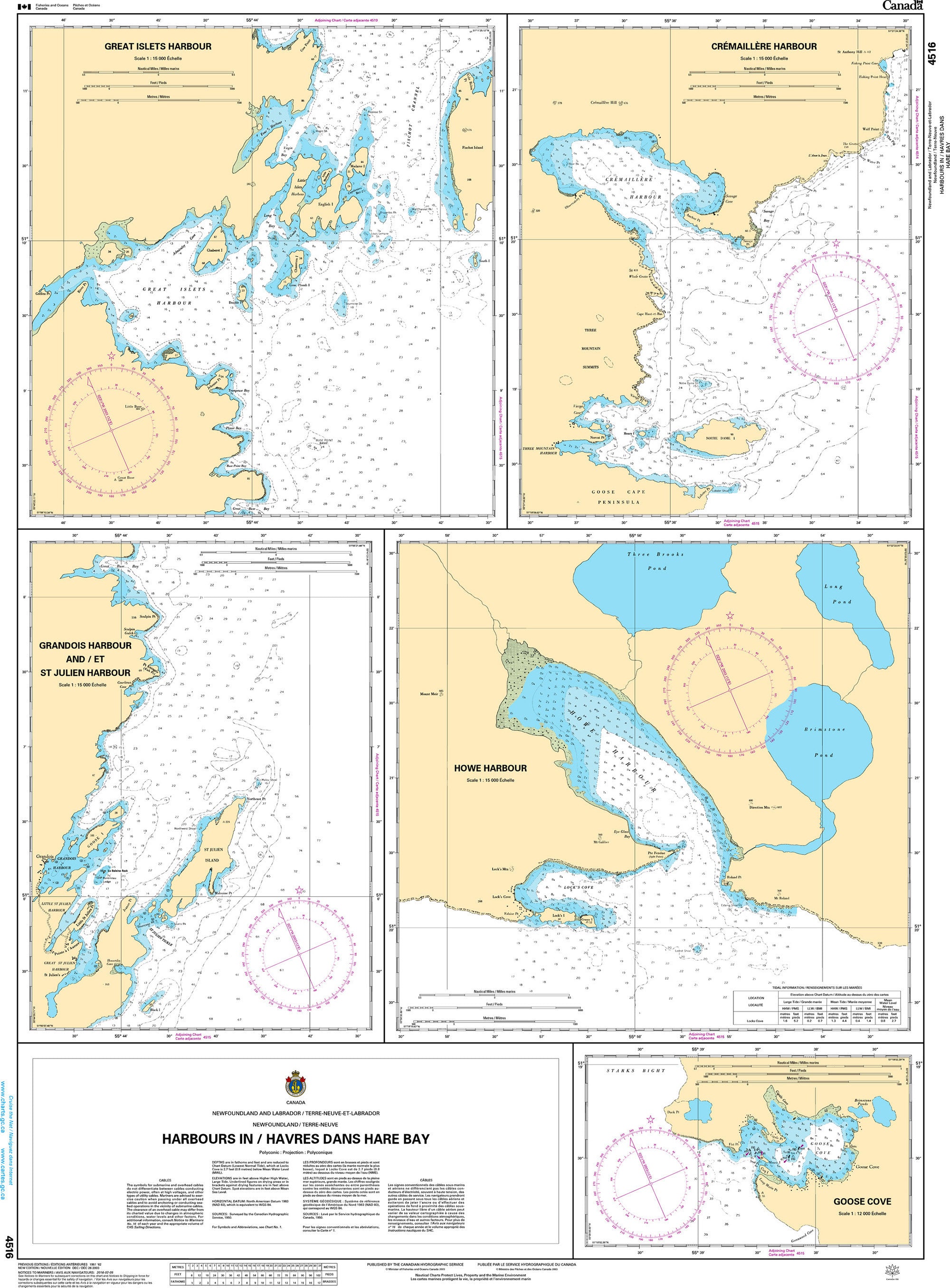 Canadian Hydrographic Service Nautical Chart CHS4516: Harbours in / Havres dans Hare Bay