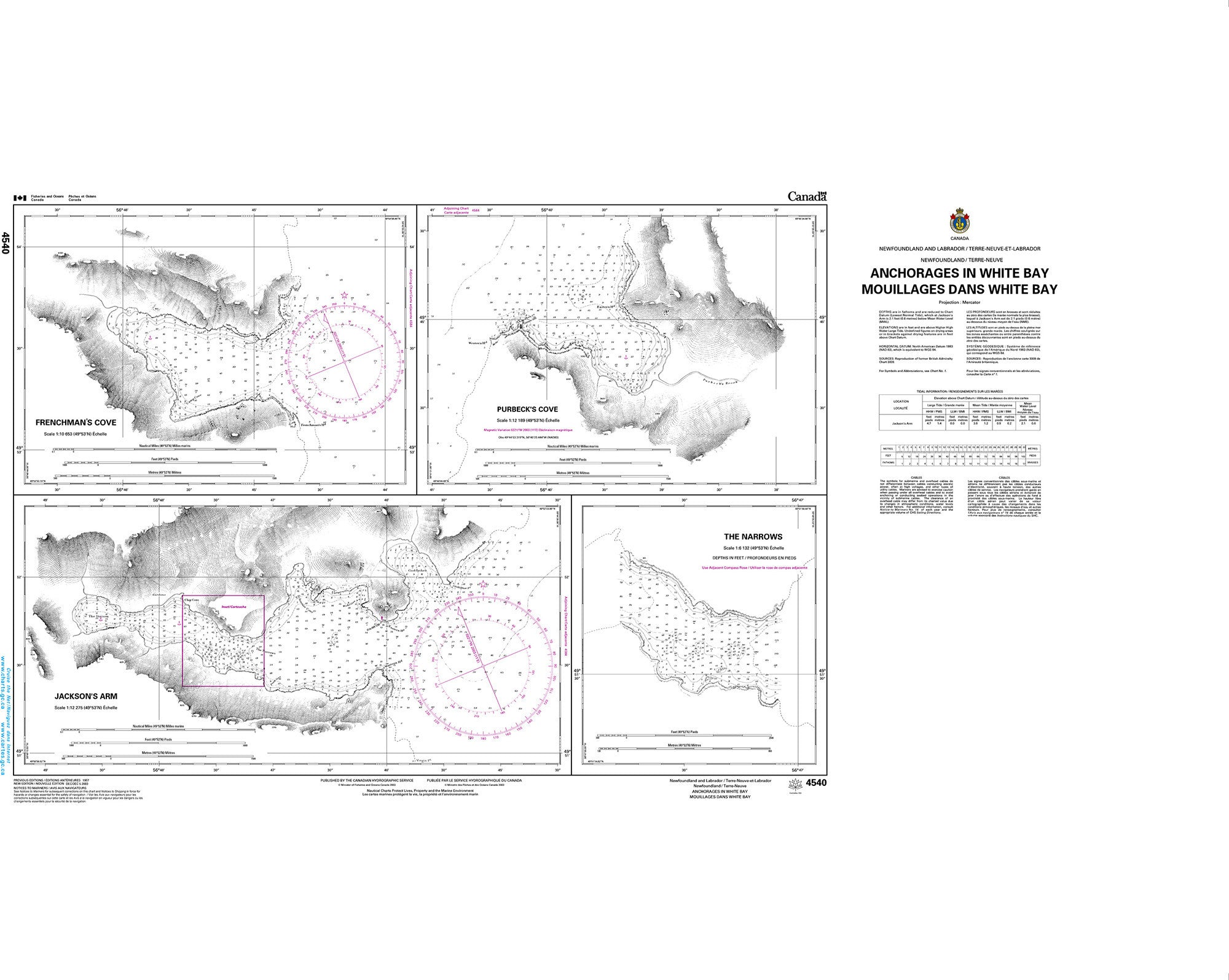 Canadian Hydrographic Service Nautical Chart CHS4540: Anchorages in White Bay/Mouillages dans White Bay