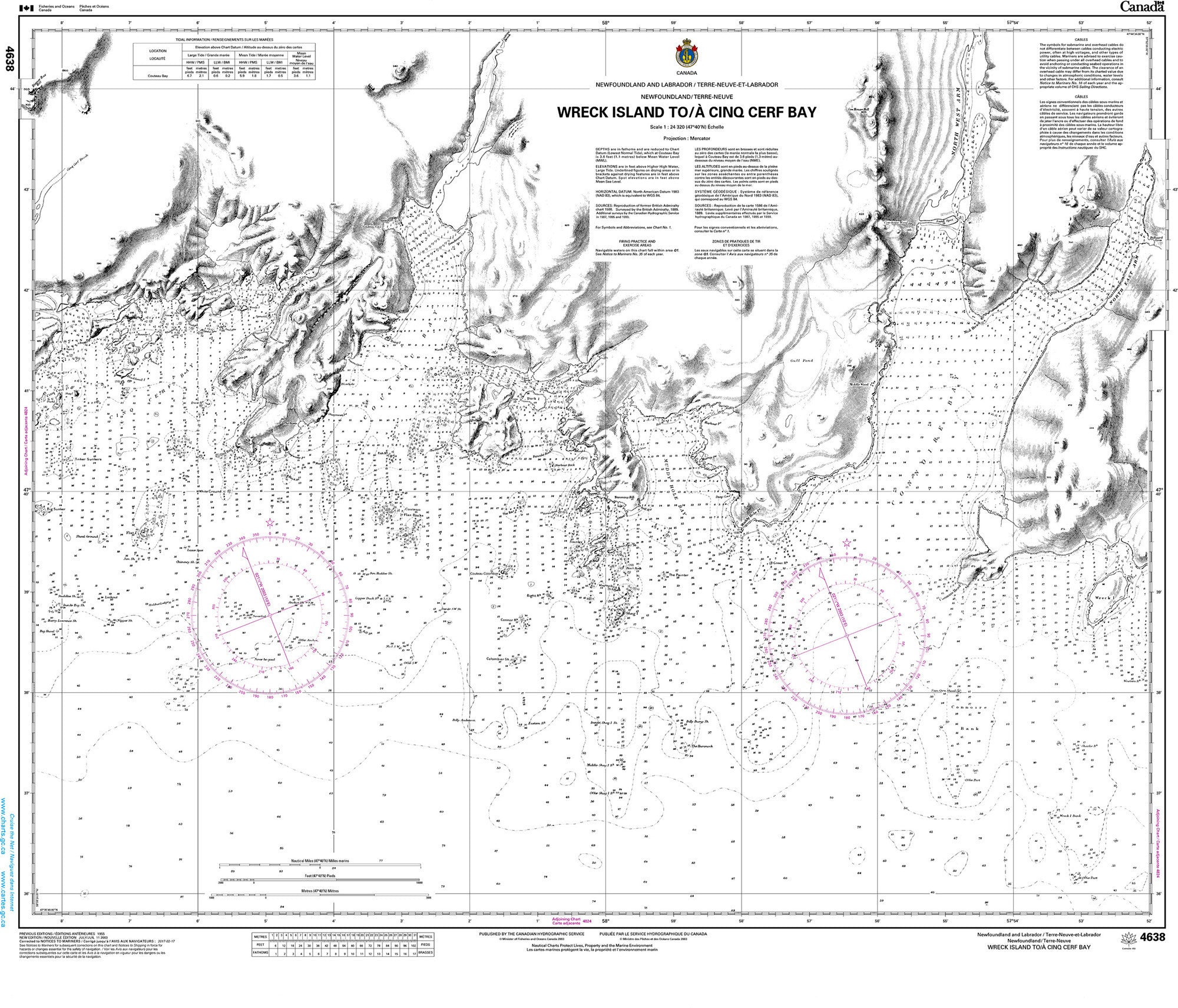 Canadian Hydrographic Service Nautical Chart CHS4638: Wreck Island to/à Cinq Cerf Bay