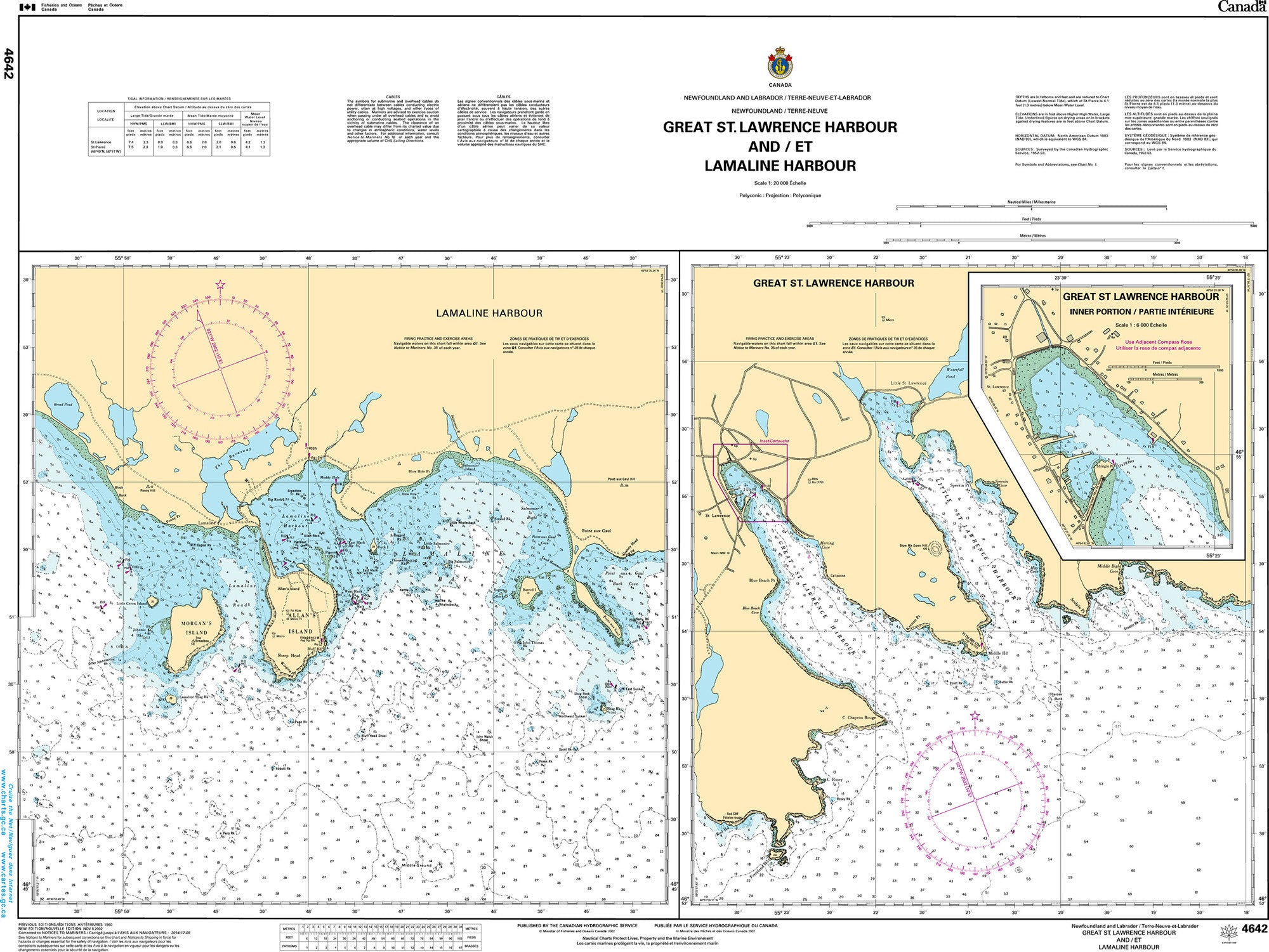 Canadian Hydrographic Service Nautical Chart CHS4642: Great St. Lawrence Harbour and/et Lamaline Harbour