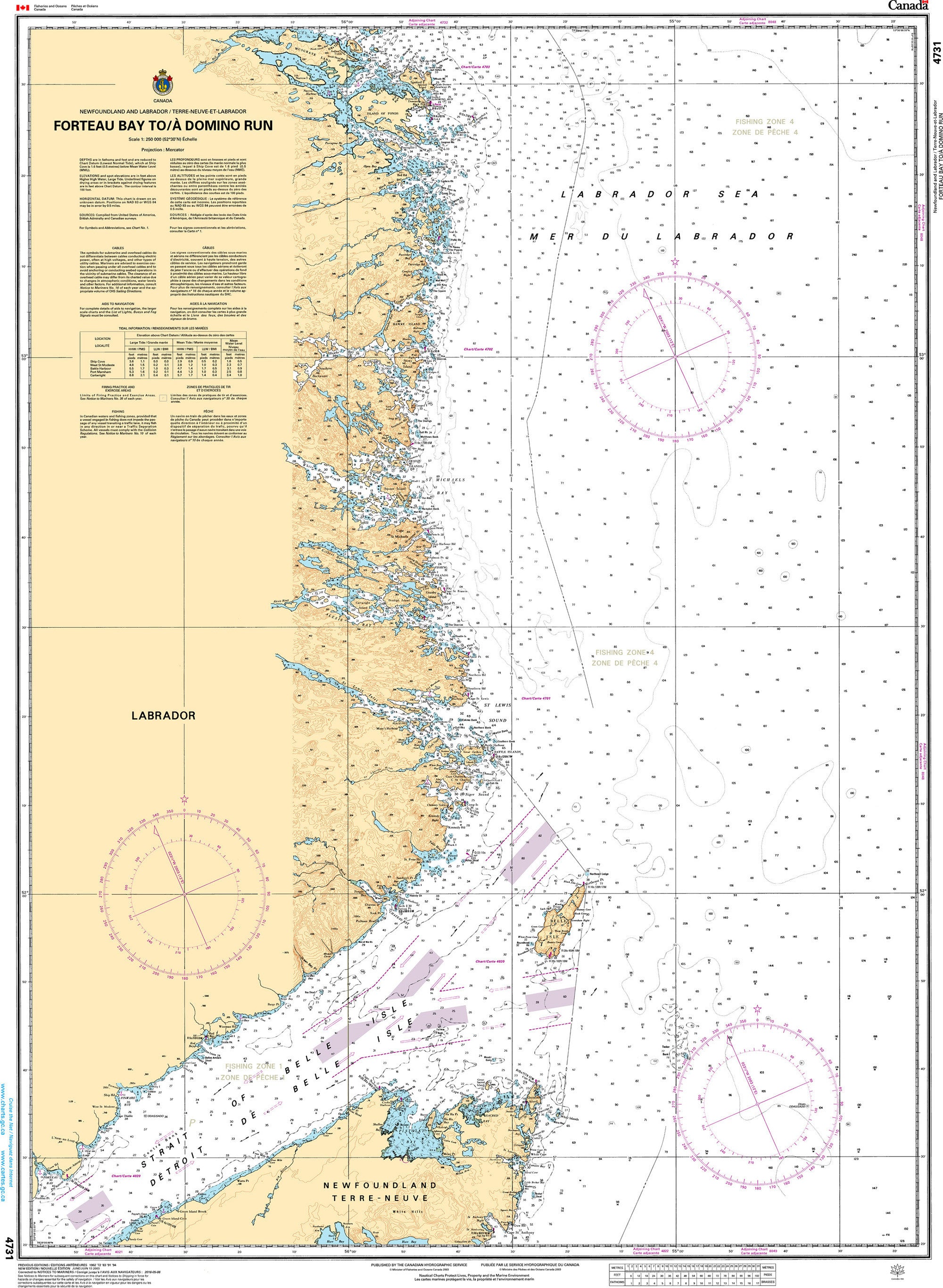 Canadian Hydrographic Service Nautical Chart CHS4731: Forteau Bay to/à Domino Run
