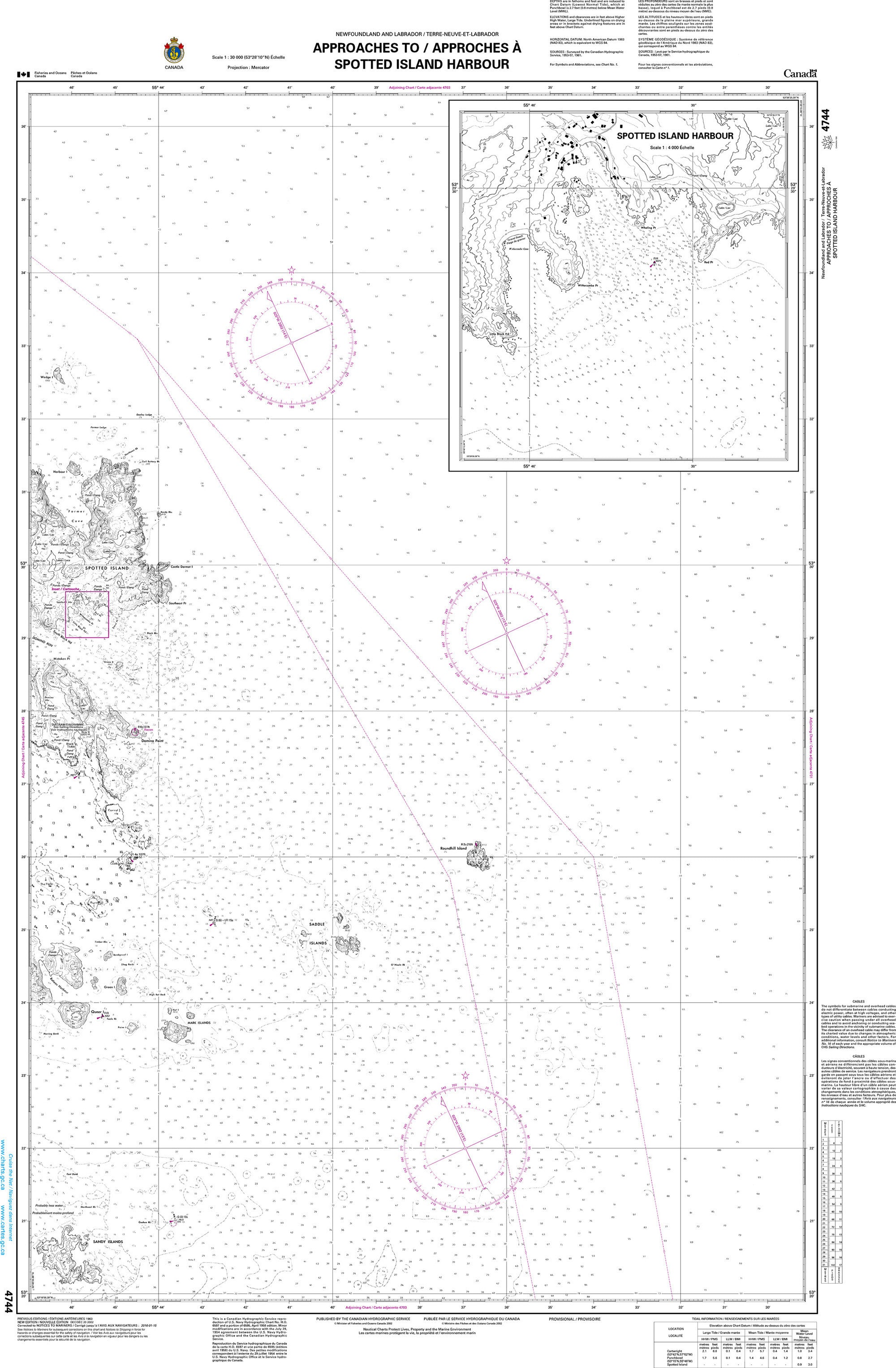 Canadian Hydrographic Service Nautical Chart CHS4744: Approaches to/approches à Spotted Island Harbour