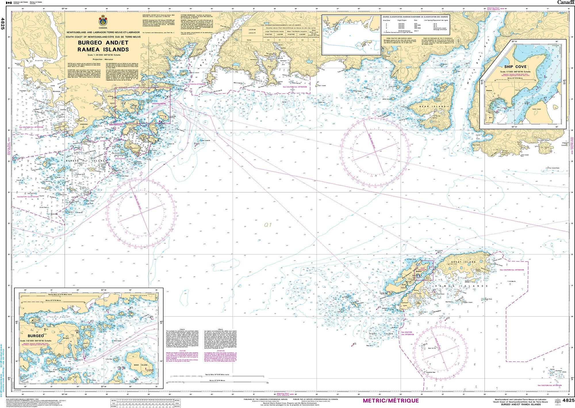 Canadian Hydrographic Service Nautical Chart CHS4825: Burgeo and/et Ramea Islands