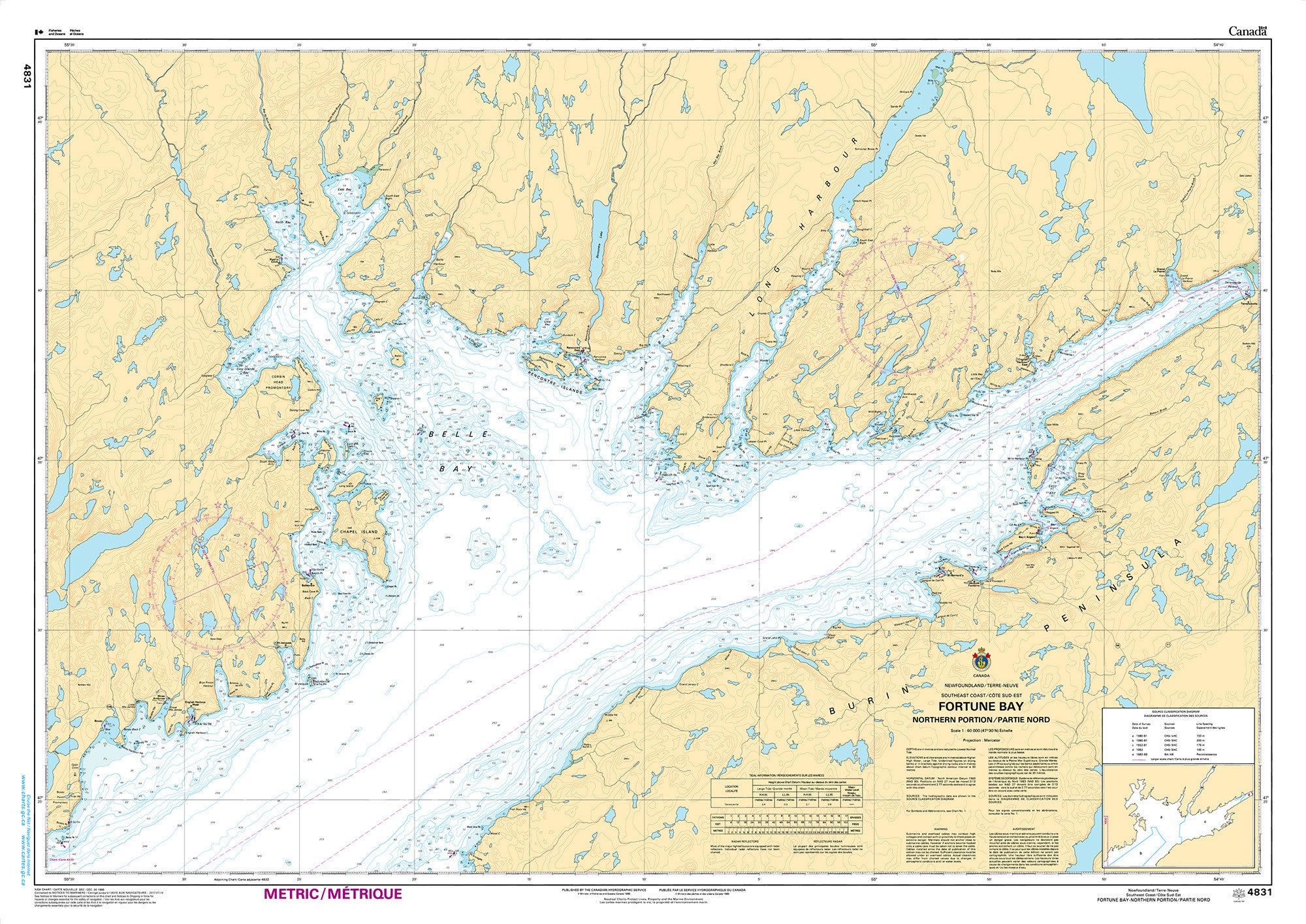 Canadian Hydrographic Service Nautical Chart CHS4831: Fortune Bay: Northern Portion / Partie Nord