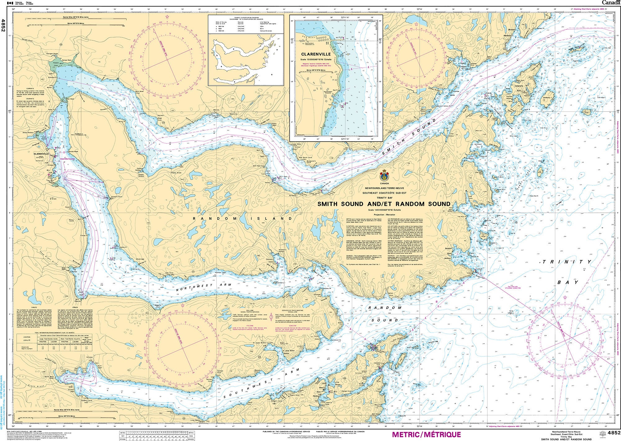 Canadian Hydrographic Service Nautical Chart CHS4852: Smith Sound and/et Random Sound