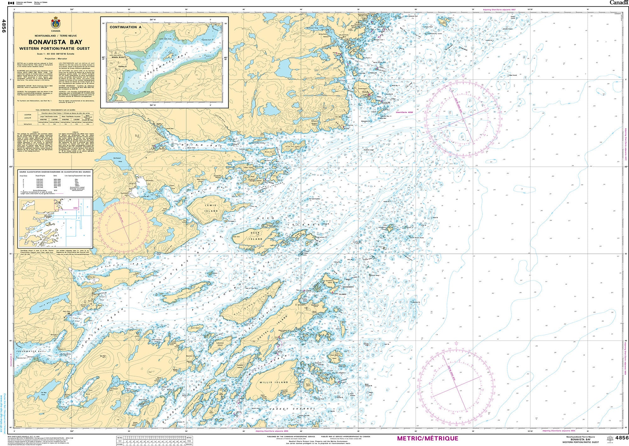 Canadian Hydrographic Service Nautical Chart CHS4856: Bonavista Bay, Western Portion/Partie ouest