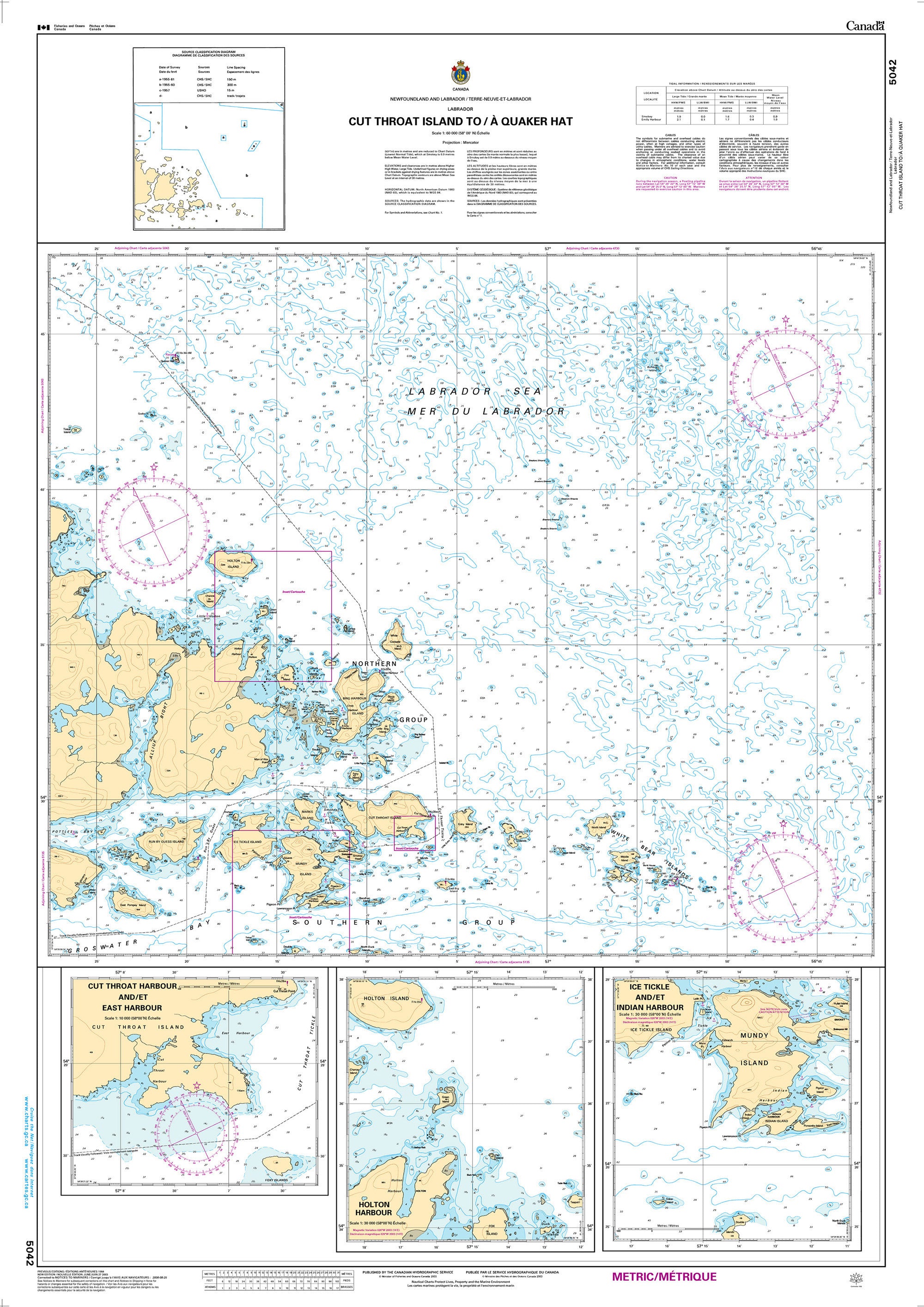 Canadian Hydrographic Service Nautical Chart CHS5042: Cut Throat Island to/à Quaker Hat