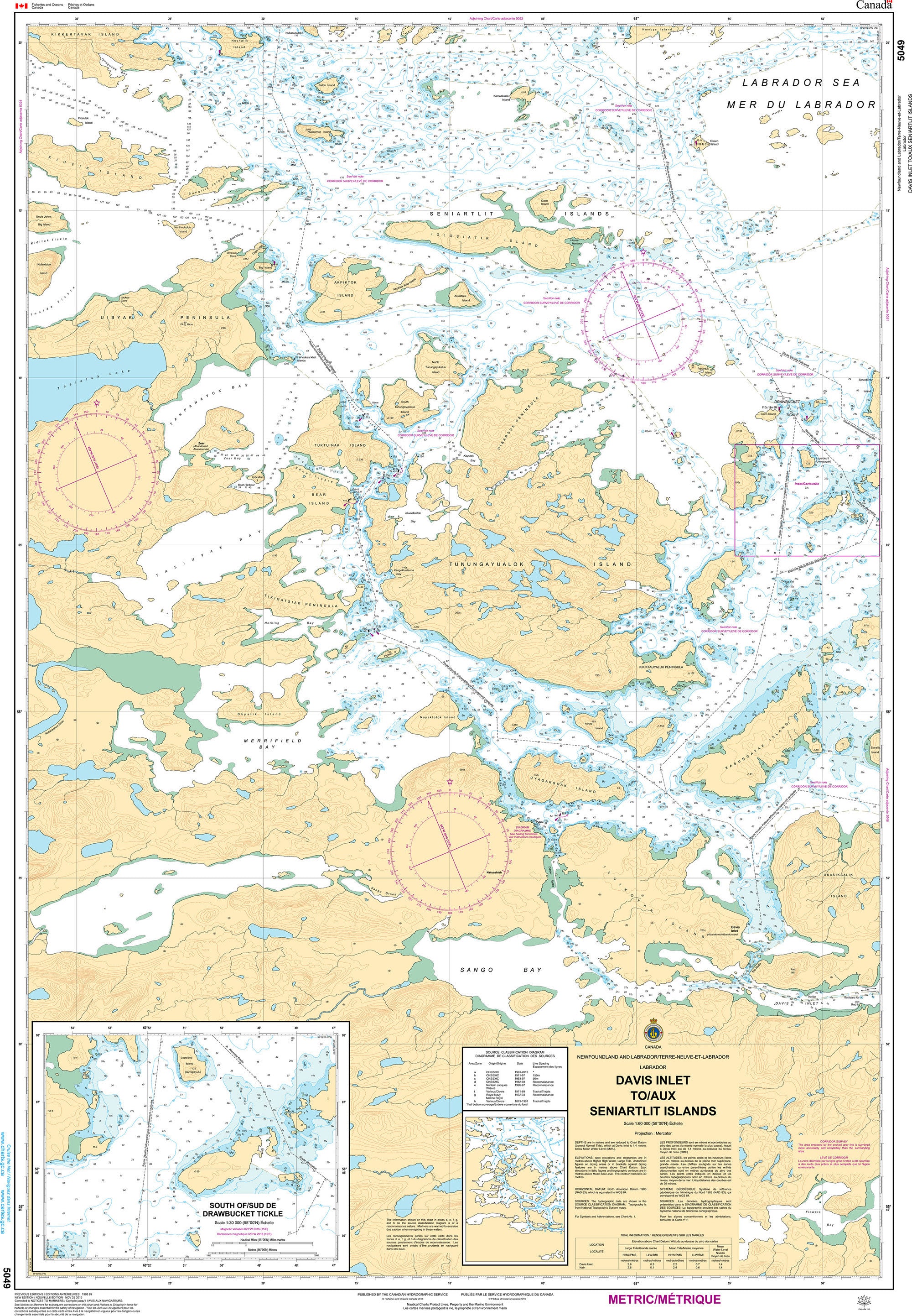 Canadian Hydrographic Service Nautical Chart CHS5049: Davis Inlet to/aux Seniarlit Islands