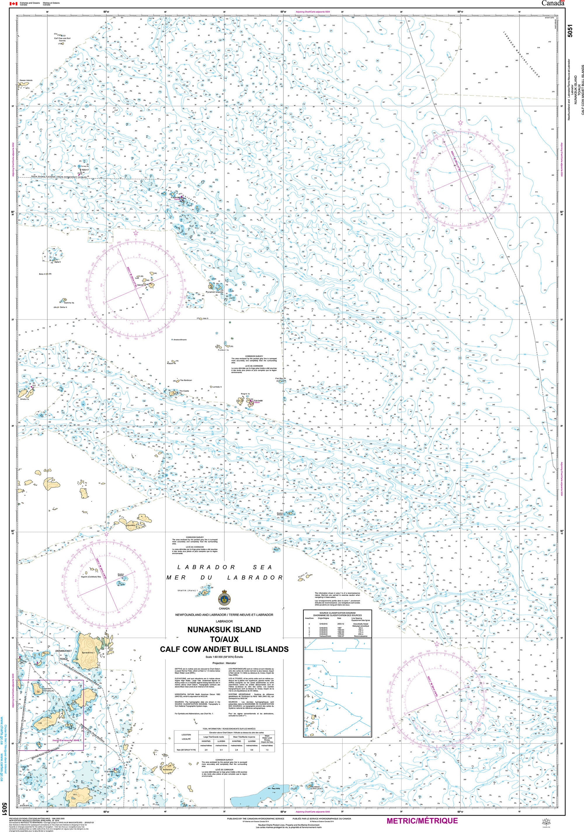 Canadian Hydrographic Service Nautical Chart CHS5051: Nunaksuk Island to/à Calf, Cow and/et Bull Islands