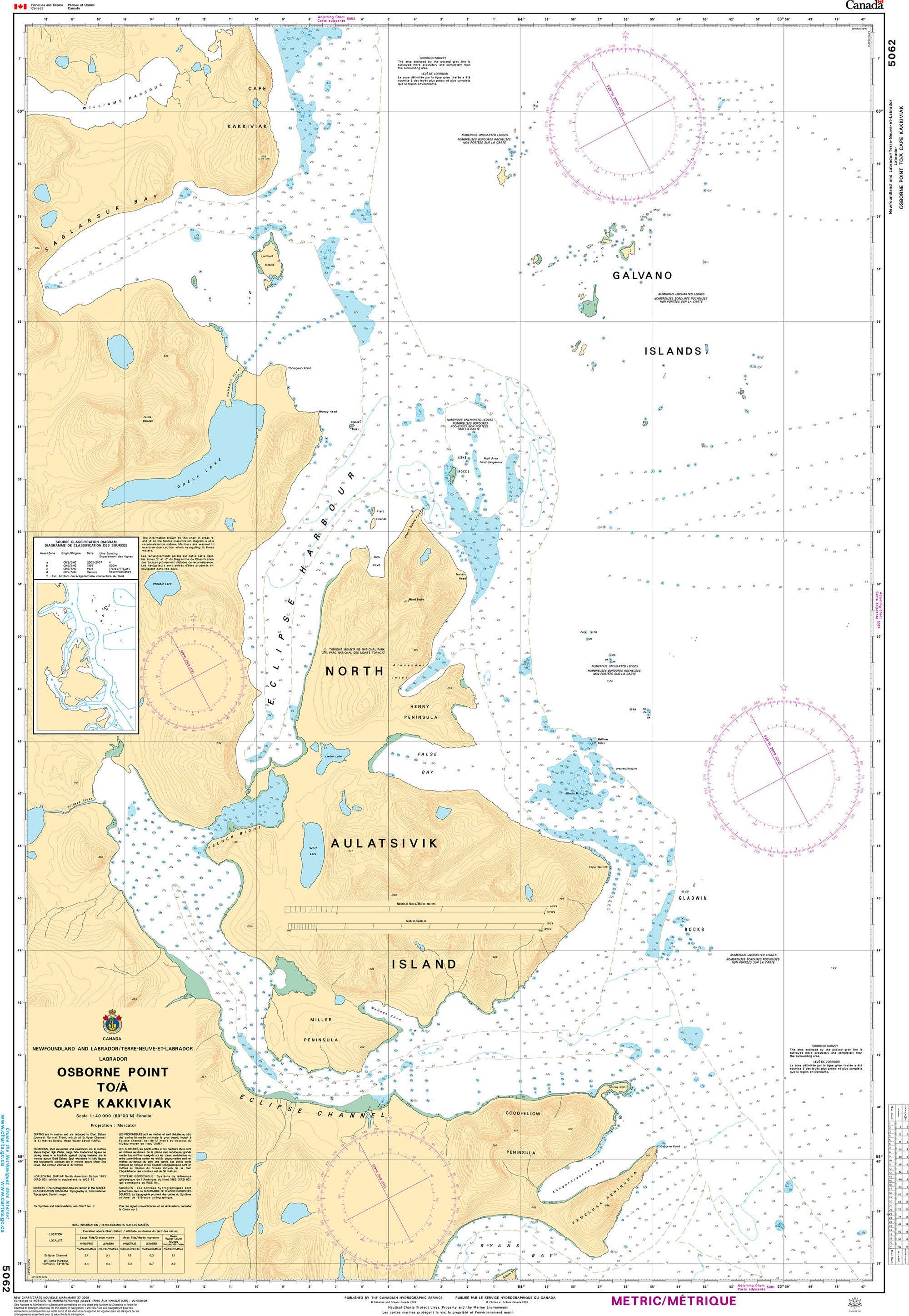 Canadian Hydrographic Service Nautical Chart CHS5062: Osborne Point to/à Cape Kakkiviak