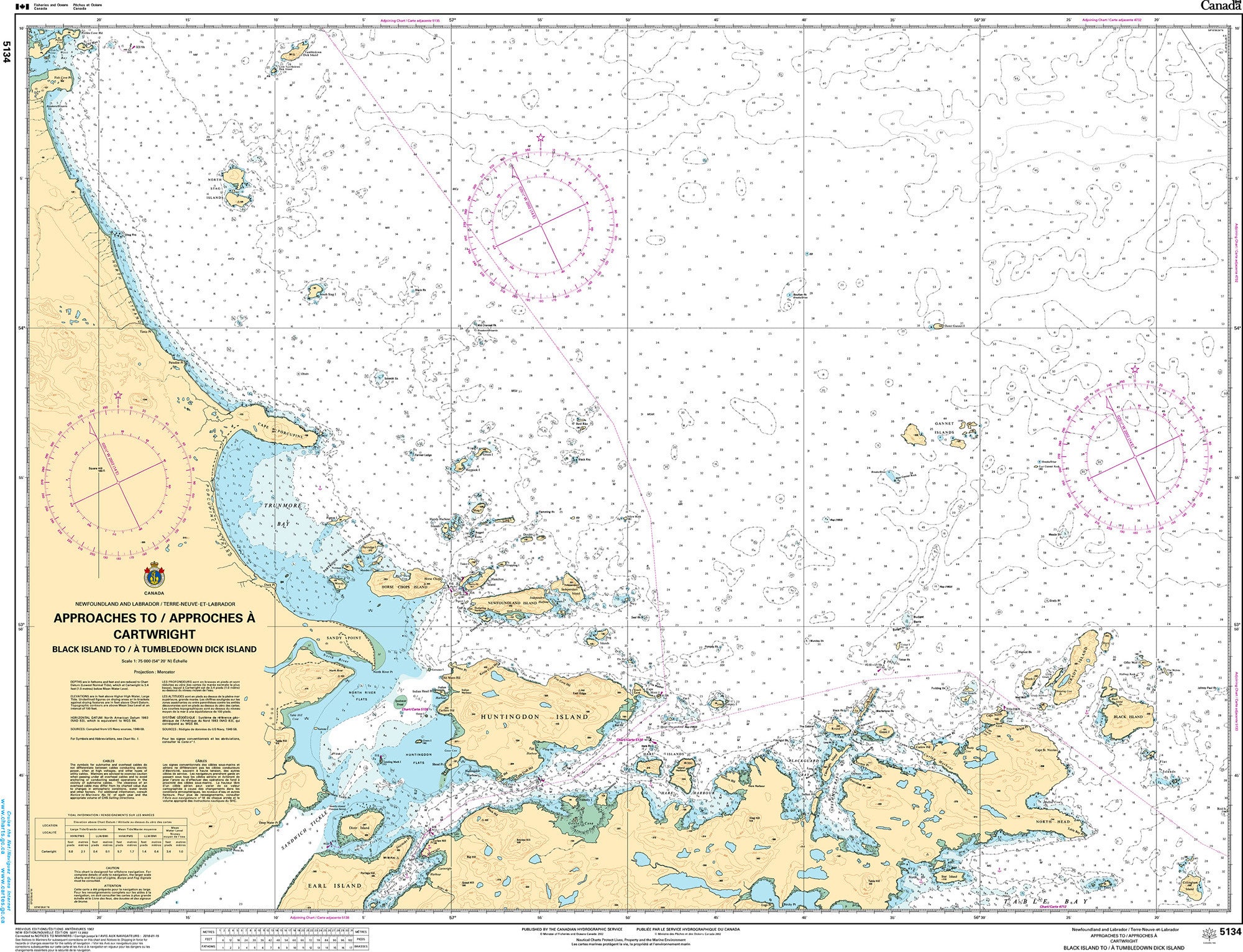 Canadian Hydrographic Service Nautical Chart CHS5134: Approaches to Cartwright, Black Island to Tumbledown Dick Island
