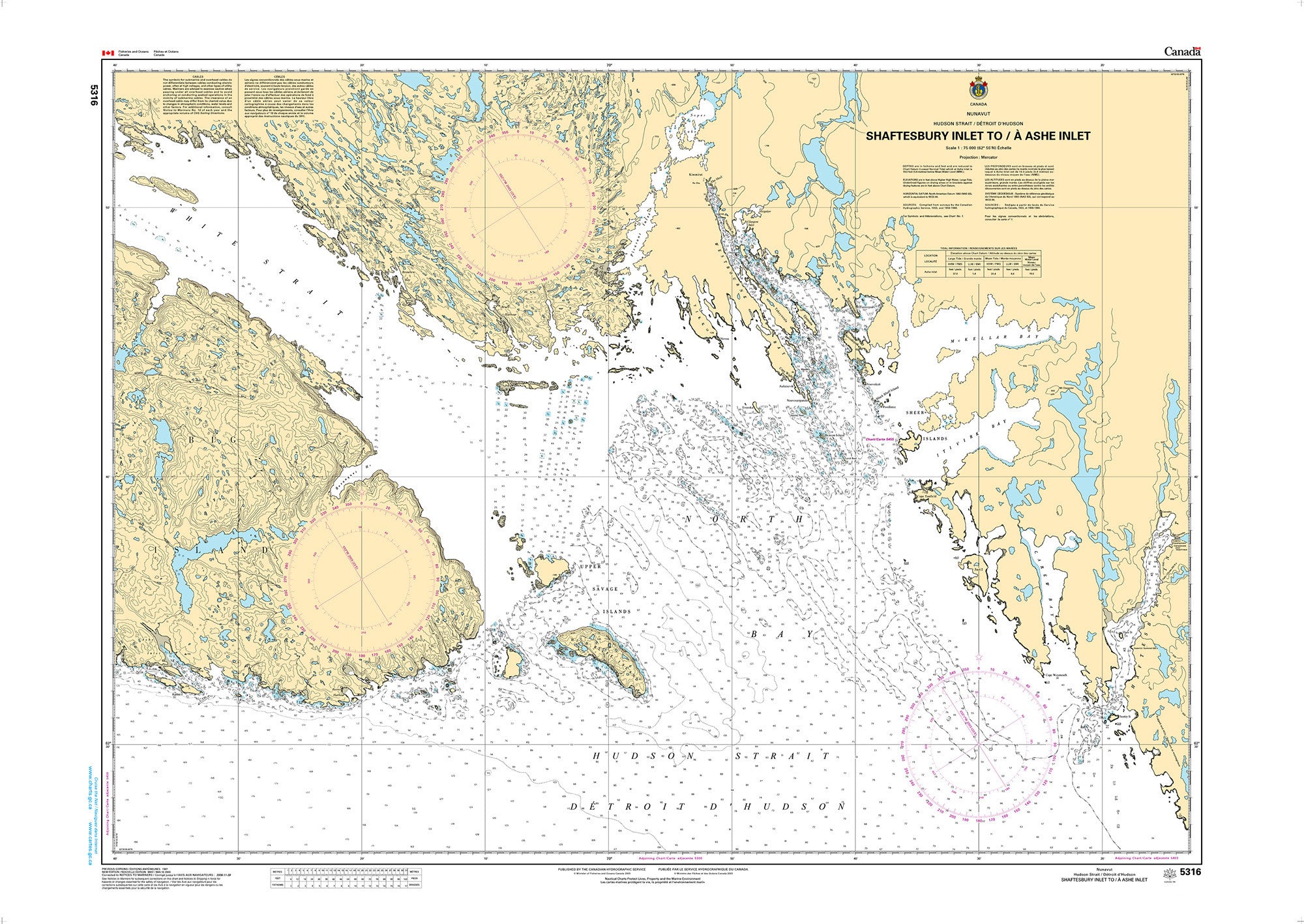 Canadian Hydrographic Service Nautical Chart CHS5316: Shaftesbury Inlet to/à Ashe Inlet