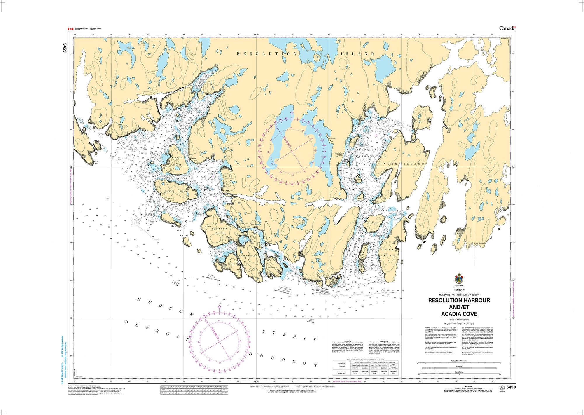Canadian Hydrographic Service Nautical Chart CHS5459: Resolution Harbour and/et Acadia Cove