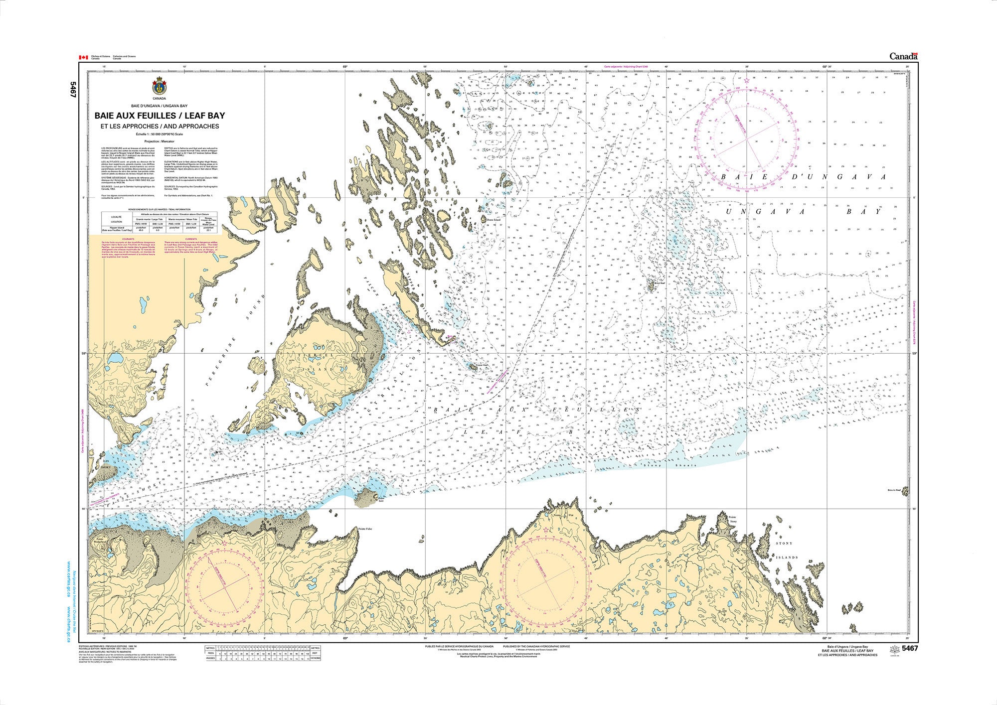 Canadian Hydrographic Service Nautical Chart CHS5467: Baie aux feuilles / Leaf Bay et les Approches / and Approaches