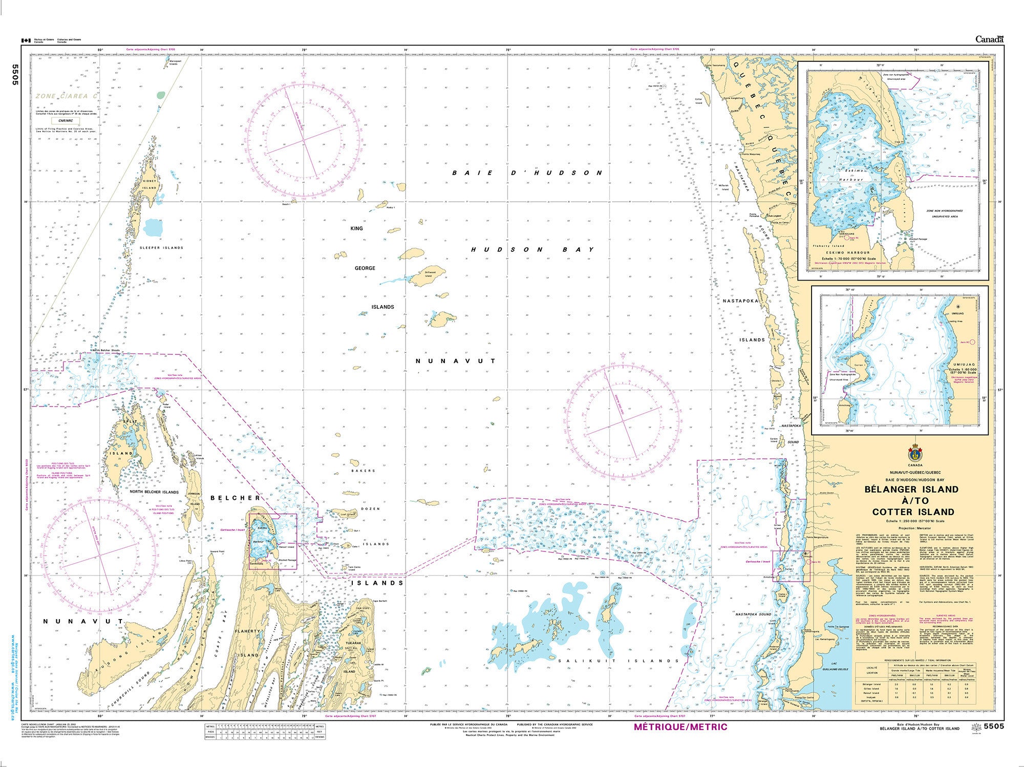 Canadian Hydrographic Service Nautical Chart CHS5505: Bélanger Island à/to Cotter Island