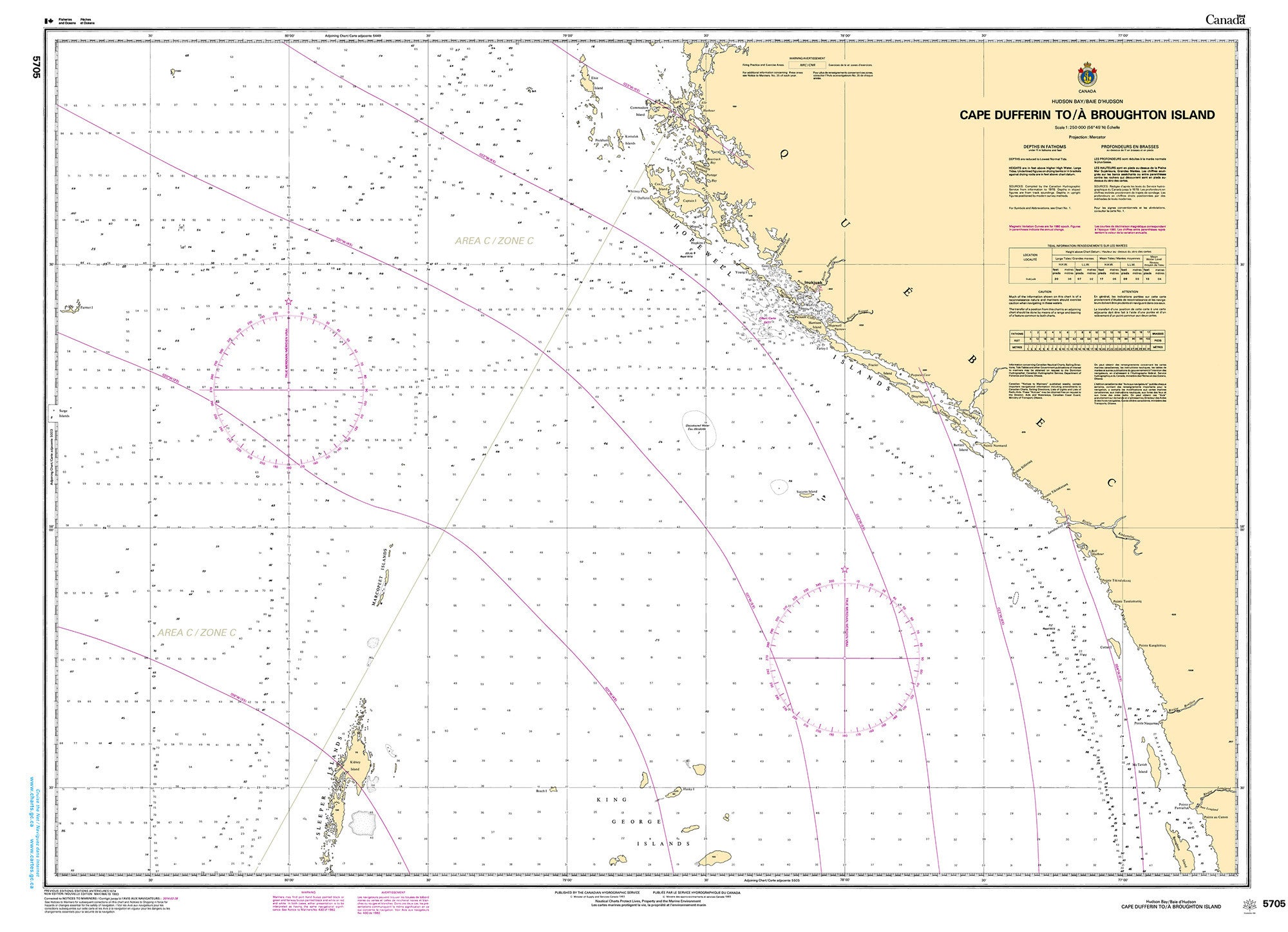Canadian Hydrographic Service Nautical Chart CHS5705: Cape Dufferin to/à Broughton Island