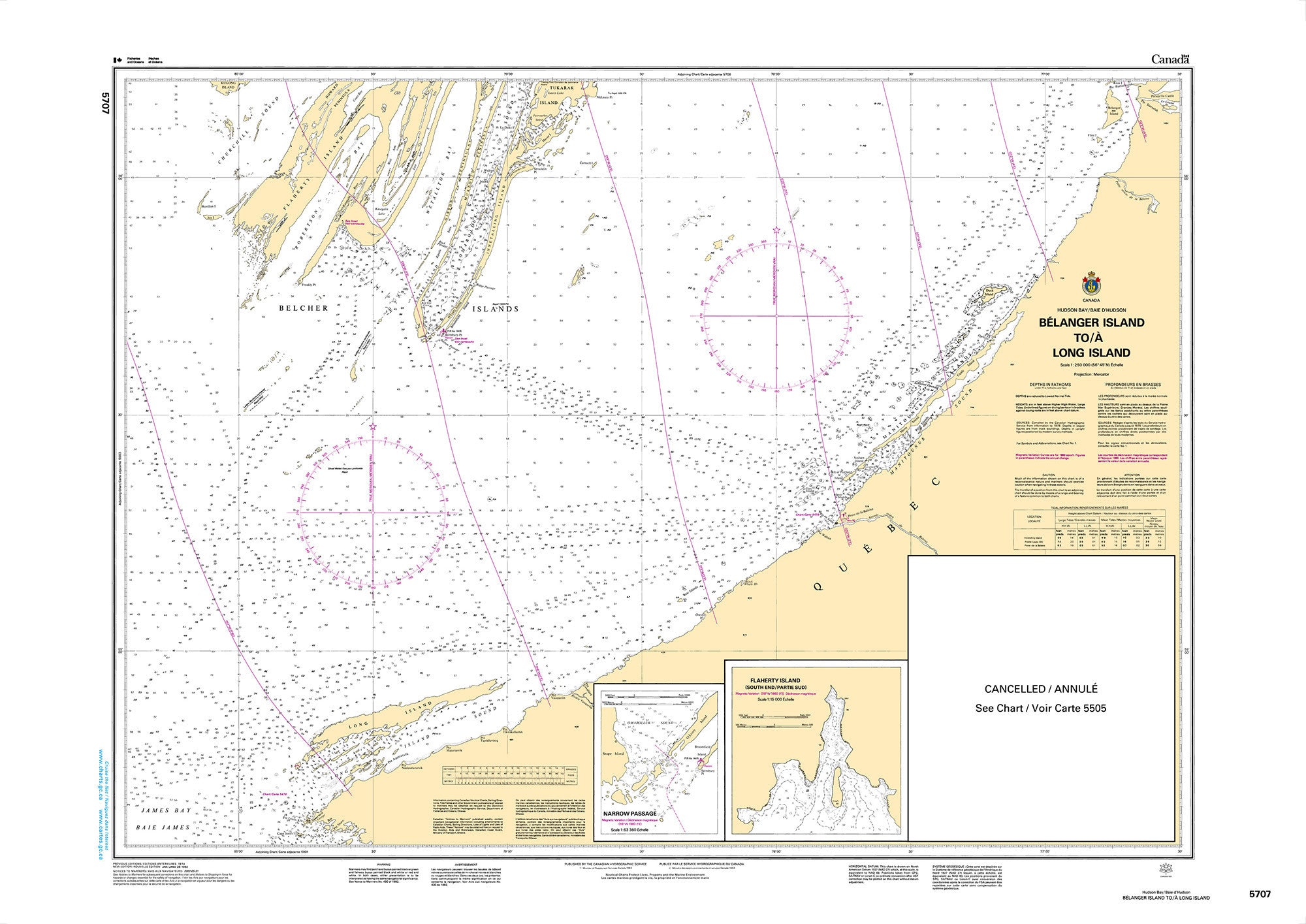 Canadian Hydrographic Service Nautical Chart CHS5707: Bélanger Island to/à Long Island