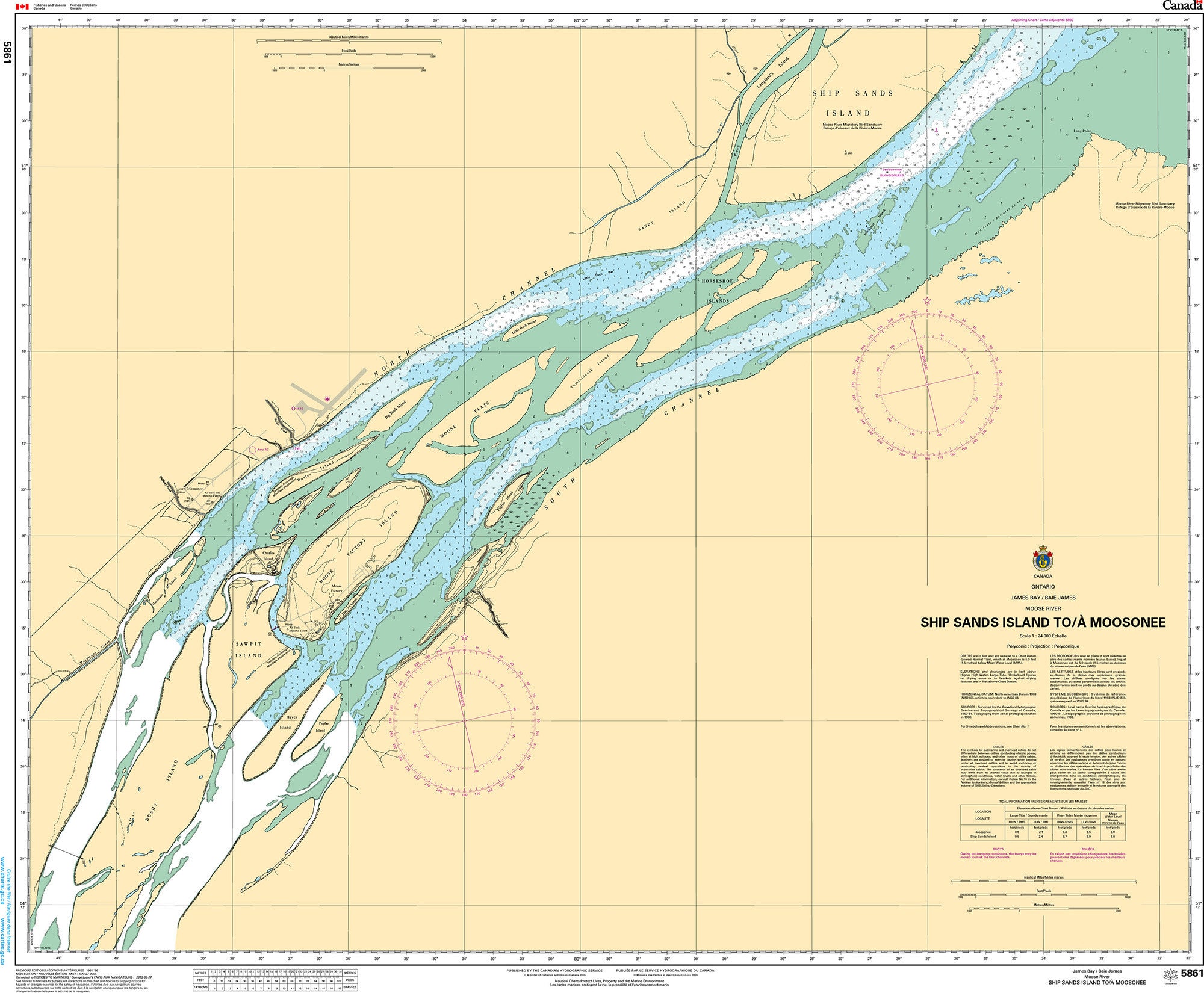 Canadian Hydrographic Service Nautical Chart CHS5861: Ship Sands Island to/à Moosonee