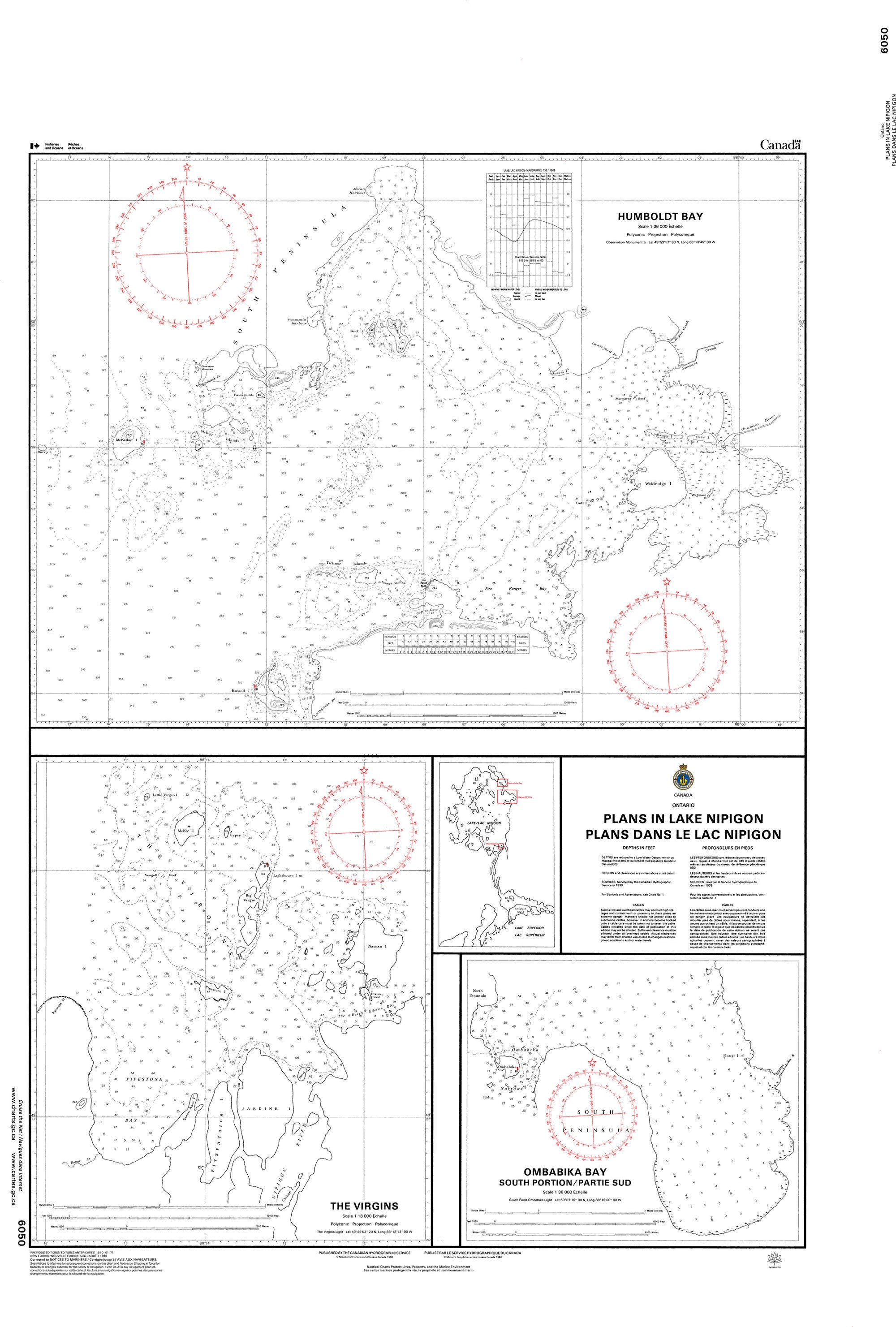 Canadian Hydrographic Service Nautical Chart CHS6050: Plans in Lake Nipigon / Plans dans le lac Nipigon