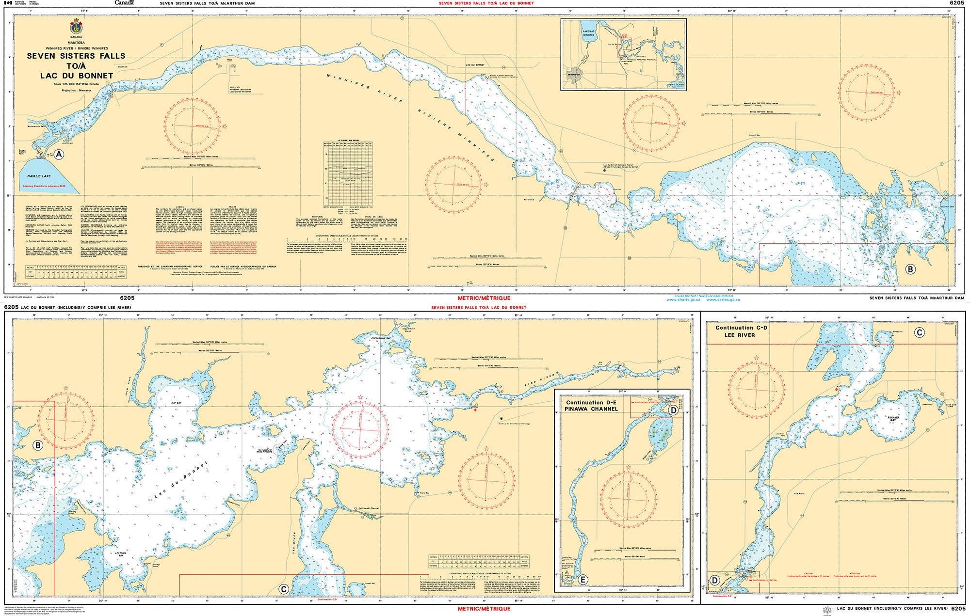 Canadian Hydrographic Service Nautical Chart CHS6205: Seven Sisters Falls to/à Lac du Bonnet