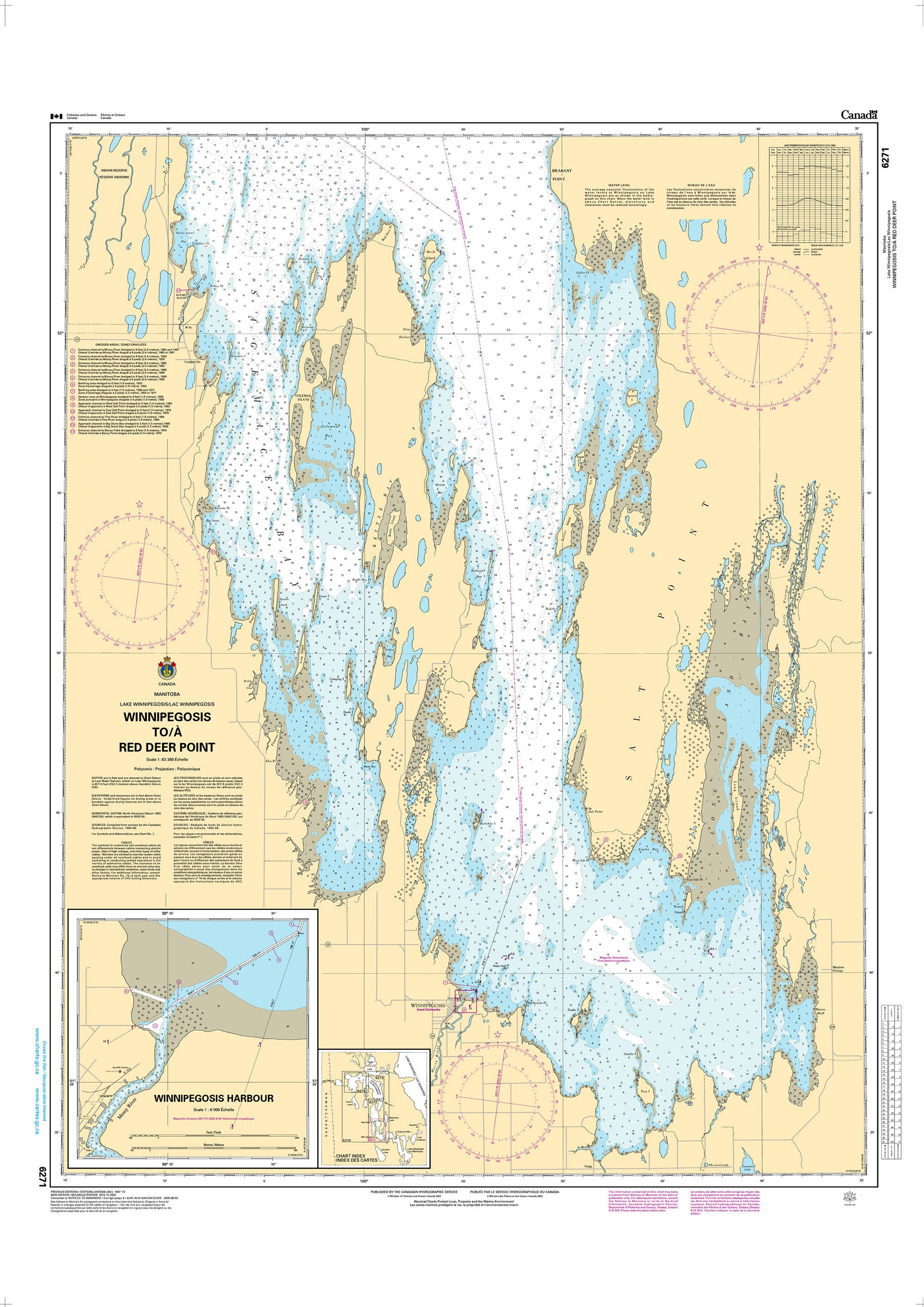 Canadian Hydrographic Service Nautical Chart CHS6271: Winnipegosis to/à Red Deer Point