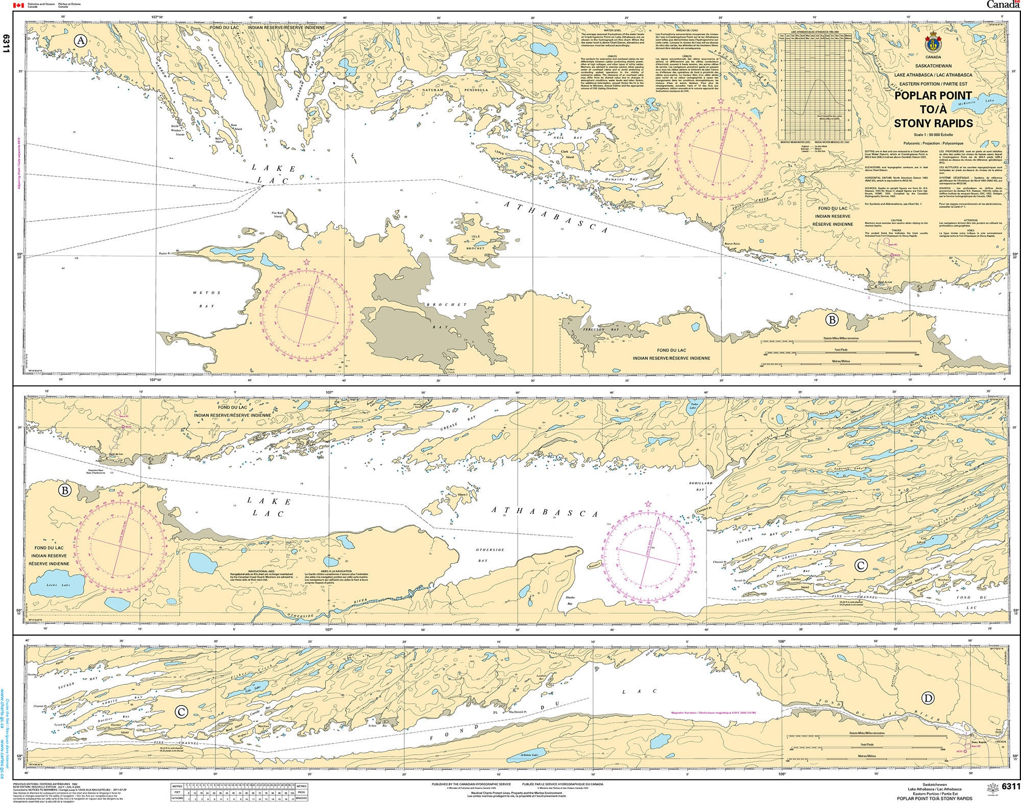 Canadian Hydrographic Service Nautical Chart CHS6311: Poplar Point to/à Stony Rapids