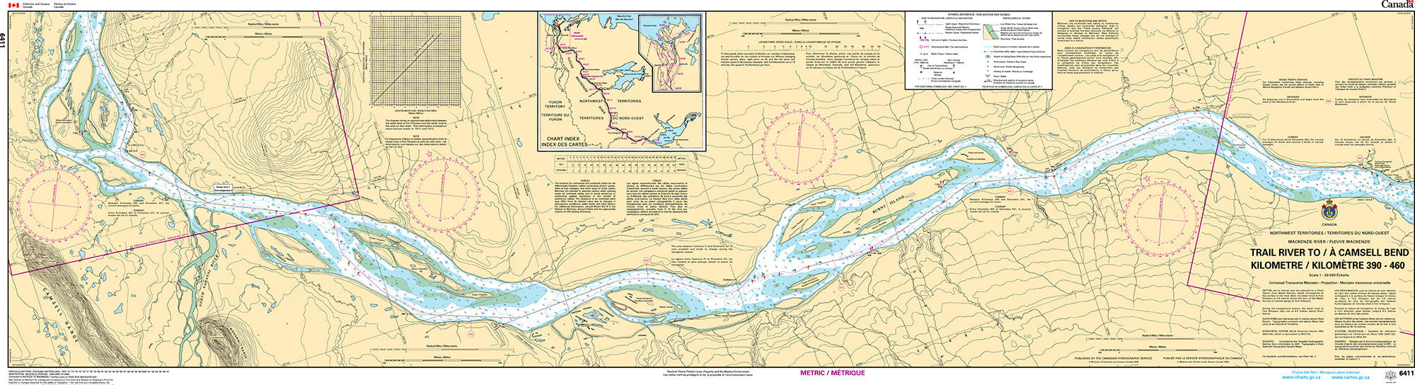 Canadian Hydrographic Service Nautical Chart CHS6411: Trail River to/à Camsell Bend Kilometre 390 / Kilometre 460