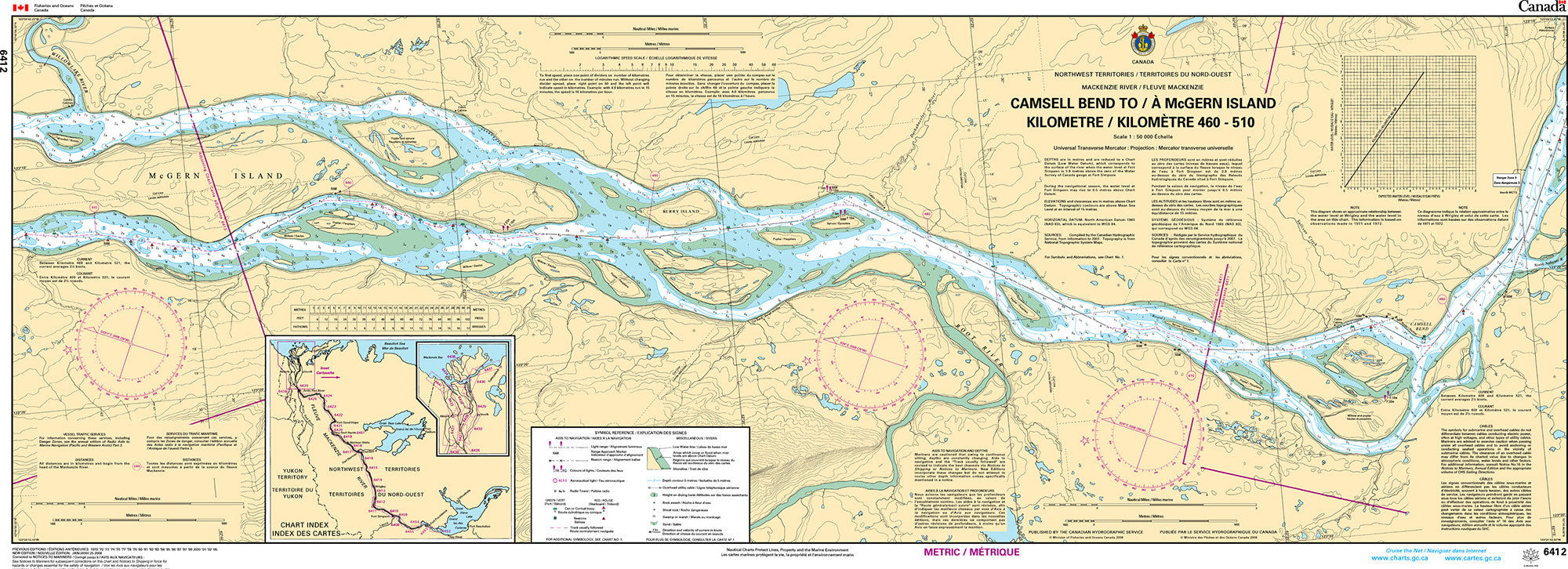 Canadian Hydrographic Service Nautical Chart CHS6412: Camsell Bend to/à McGern Island Kilometre 460 / Kilometre 510
