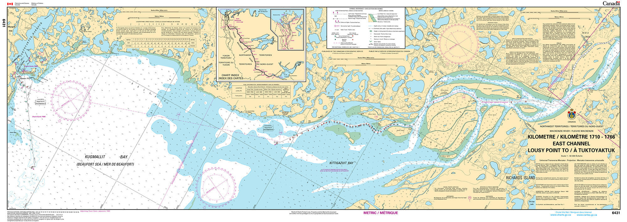 Canadian Hydrographic Service Nautical Chart CHS6431: East Channel, Lousy Point to/à Tuktoyaktuk Kilometre 1710 / Kilometre 1766