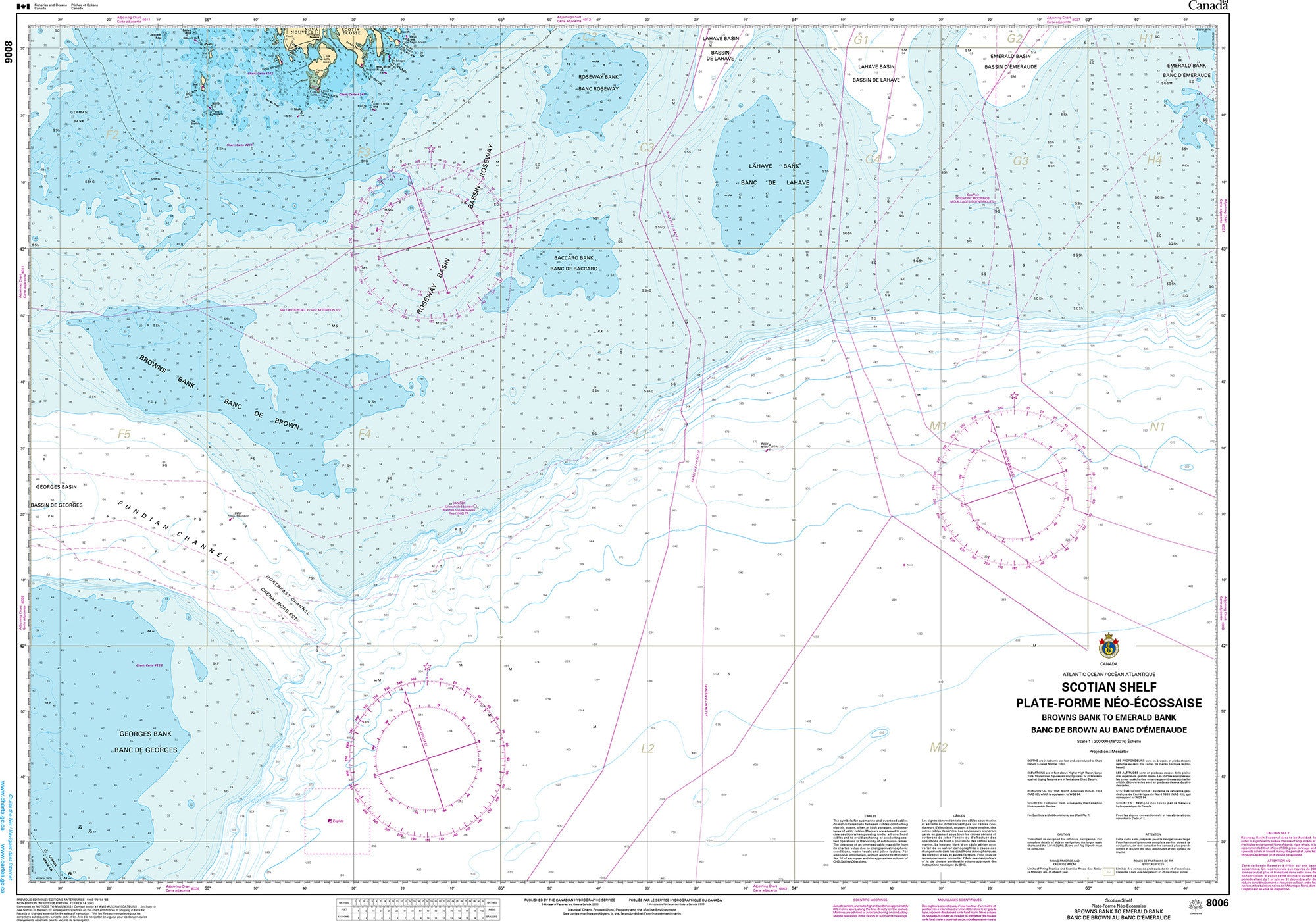 Canadian Hydrographic Service Nautical Chart CHS8006: Scotian Shelf/Plate-Forme Néo-Écossaise, Browns Bank to Emerald Bank/Banc de Brown au Banc D'Éme...
